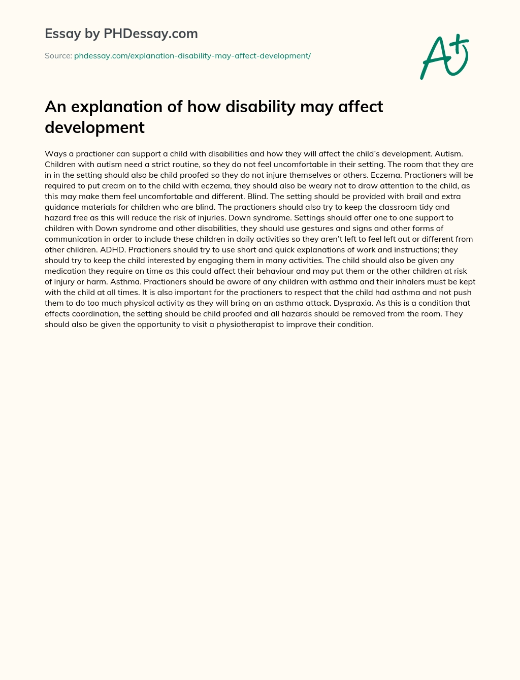 An explanation of how disability may affect development essay