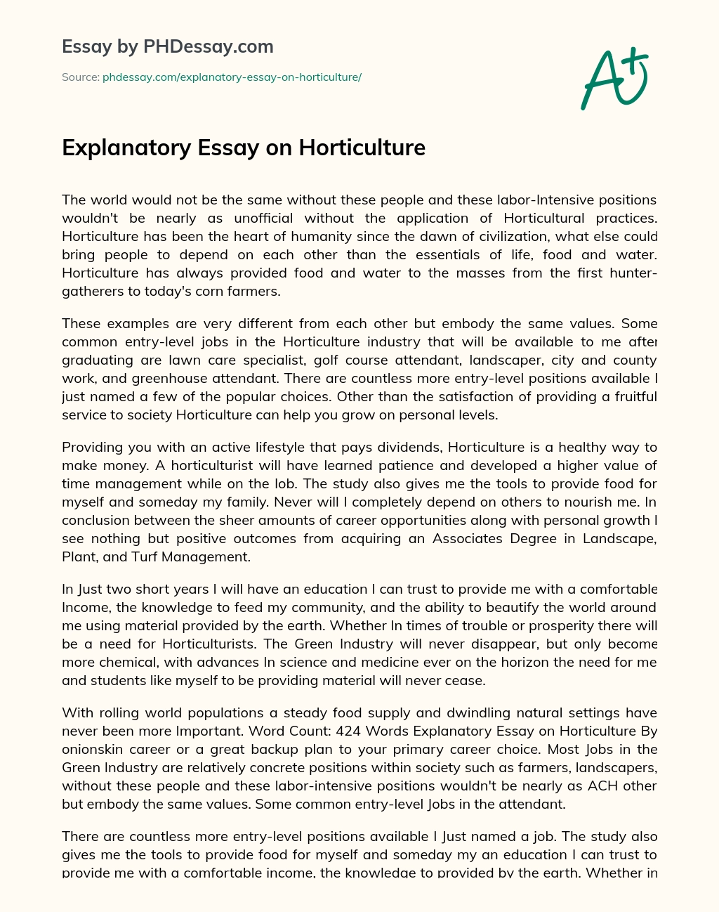 Explanatory Essay on Horticulture essay