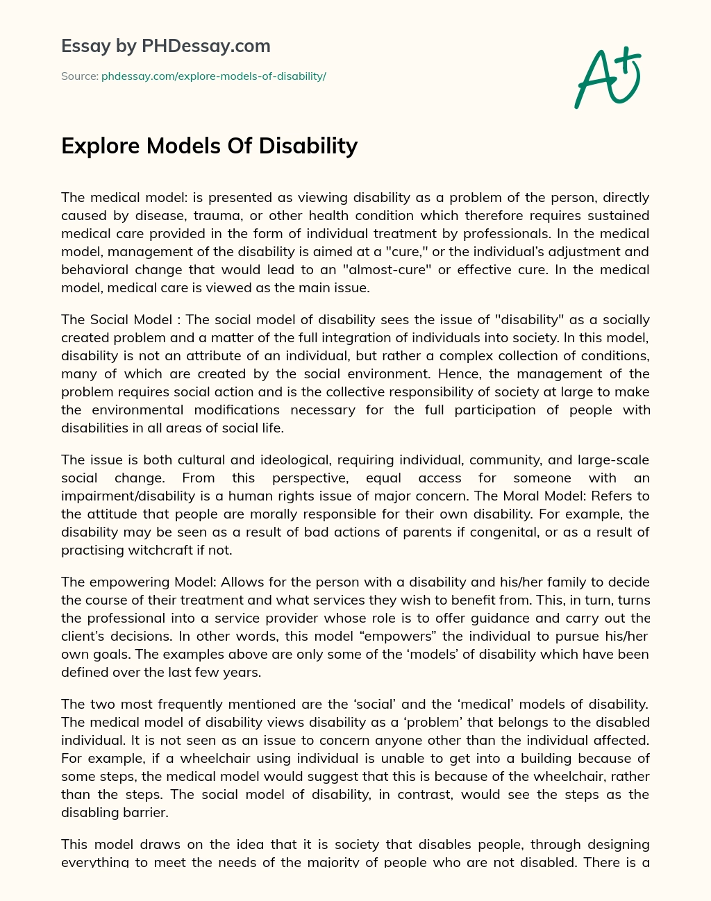 Explore Models Of Disability essay