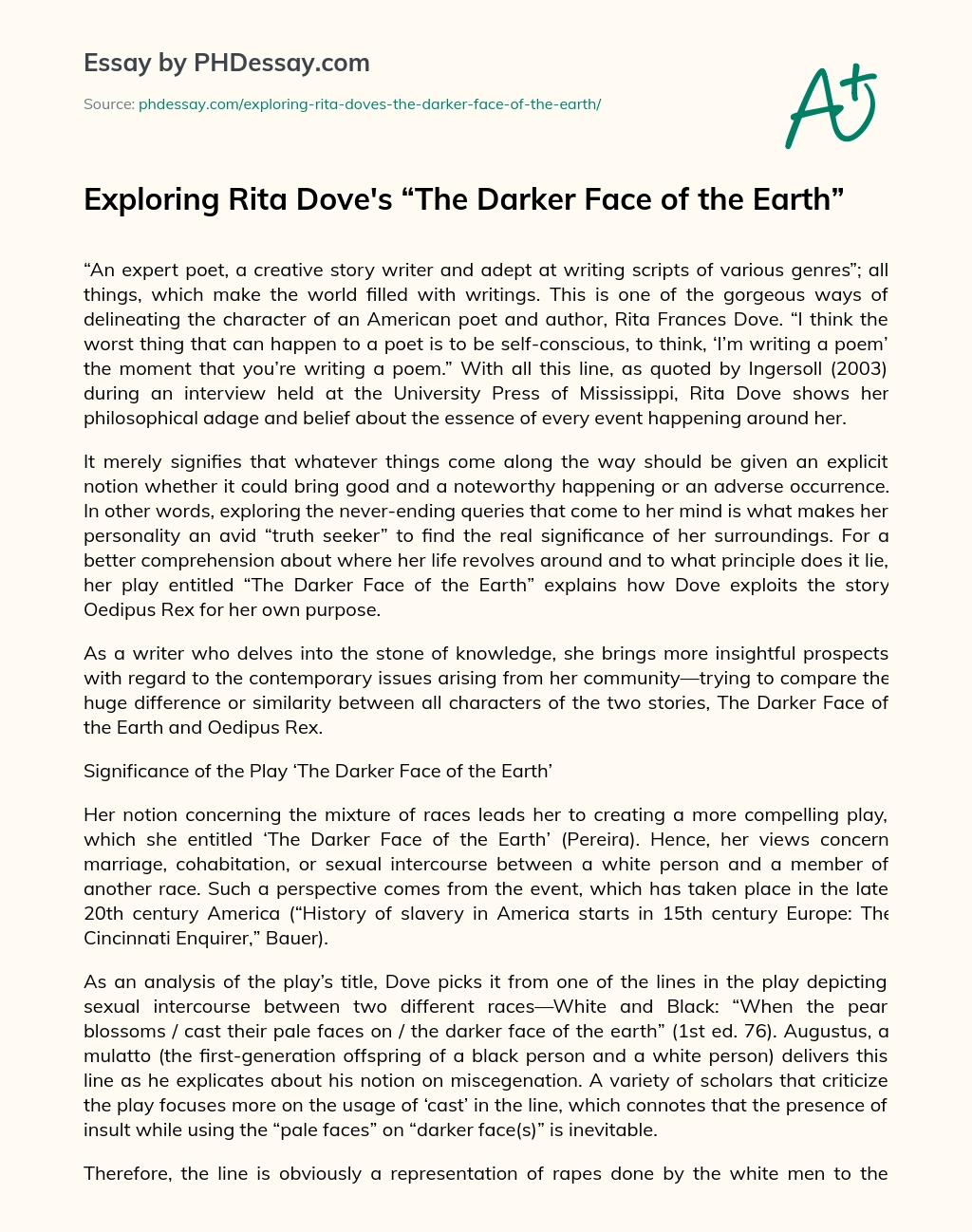 Exploring Rita Dove’s “The Darker Face of the Earth” essay