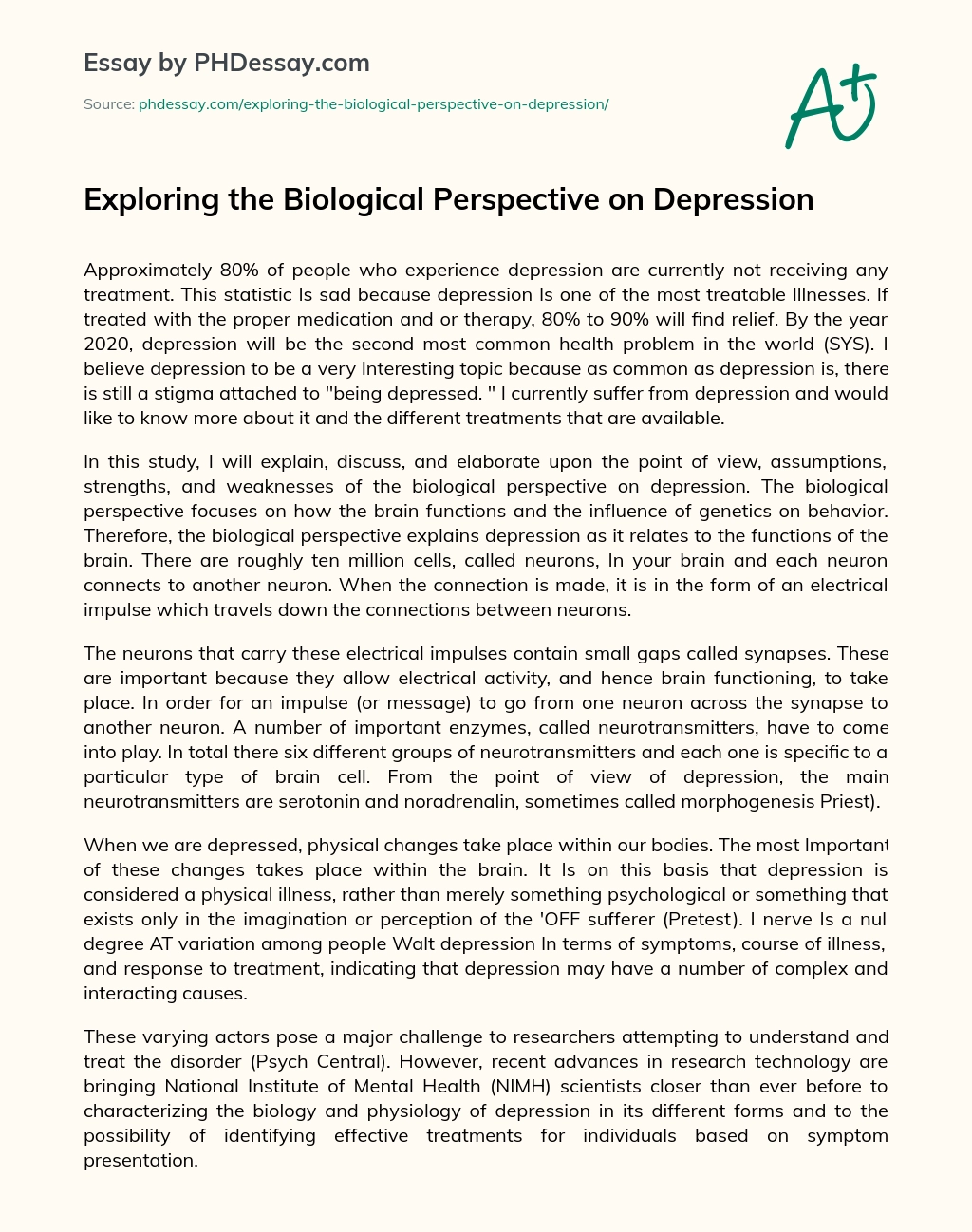Exploring the Biological Perspective on Depression essay
