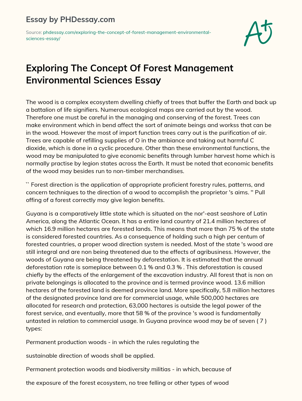 Exploring The Concept Of Forest Management Environmental Sciences Essay essay