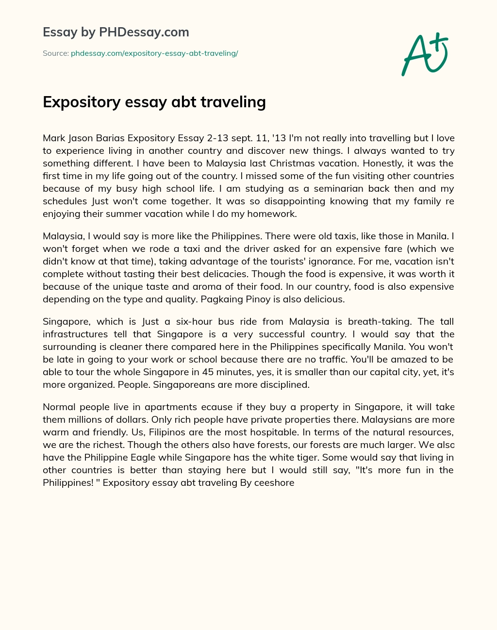 Expository essay abt traveling