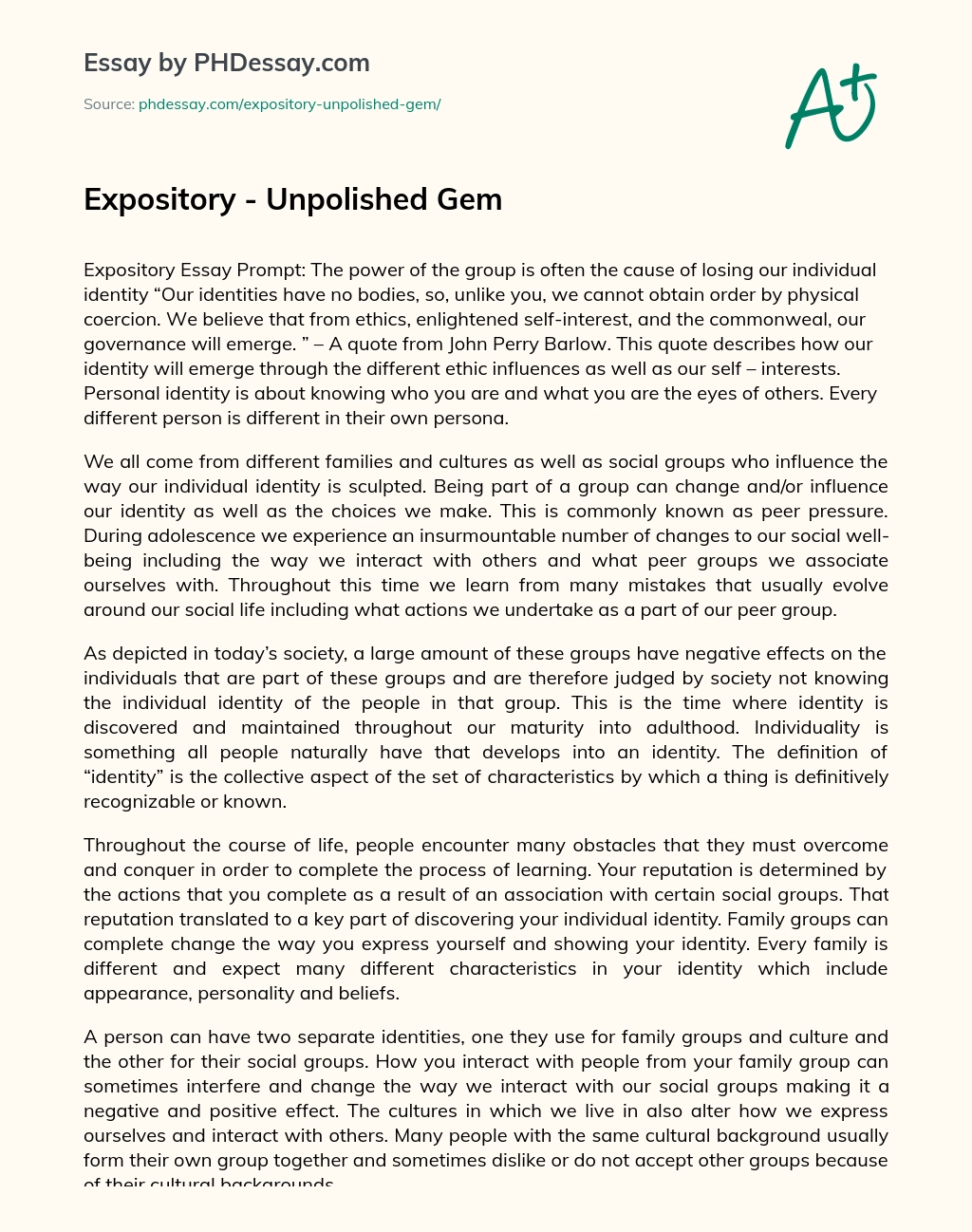 Expository – Unpolished Gem essay