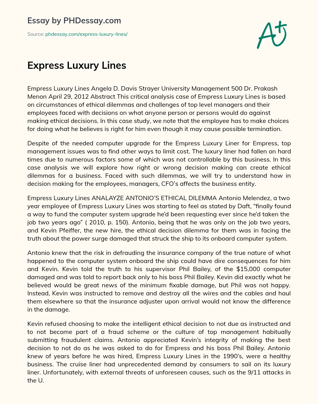 Express Luxury Lines essay