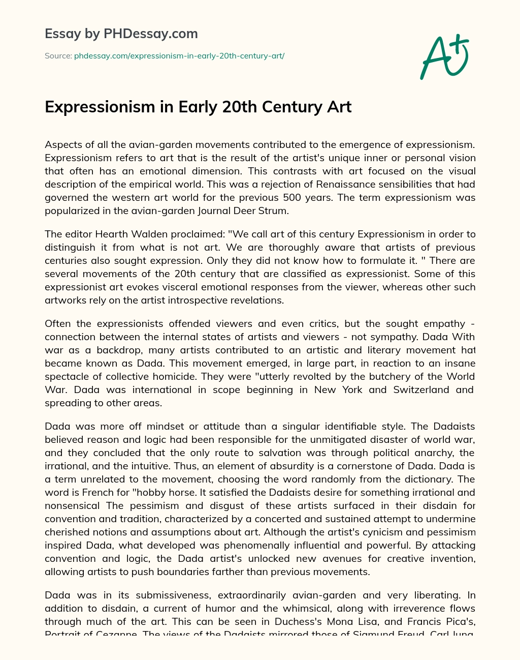 Expressionism in Early 20th Century Art essay