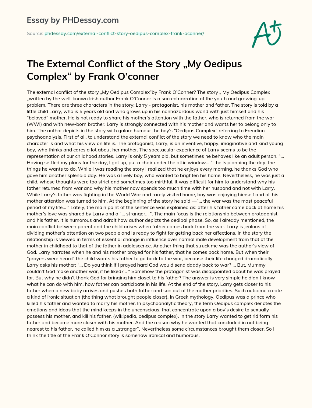 The External Conflict of the Story „My Oedipus Complex“ by Frank O’conner essay