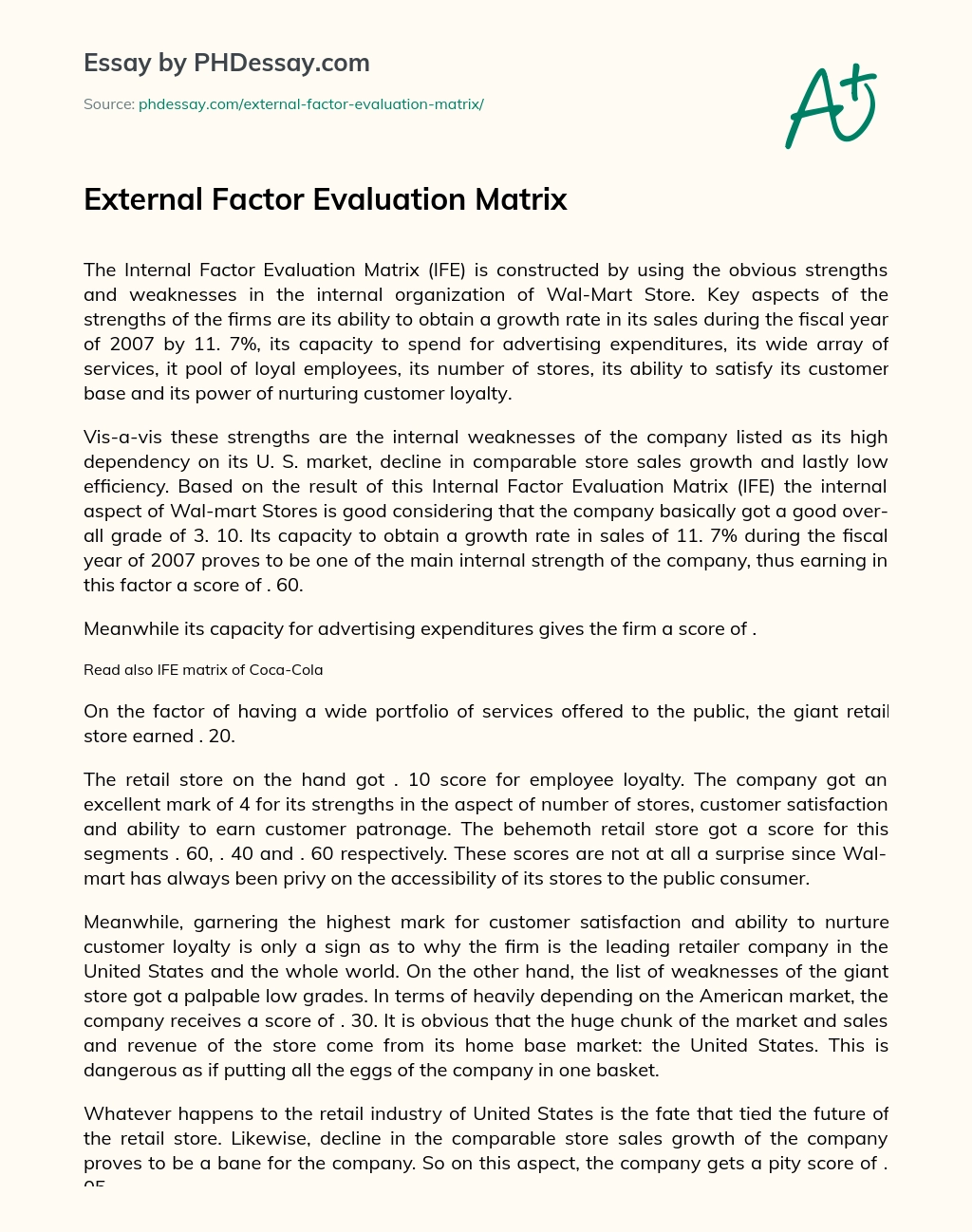 External Factor Evaluation Matrix essay
