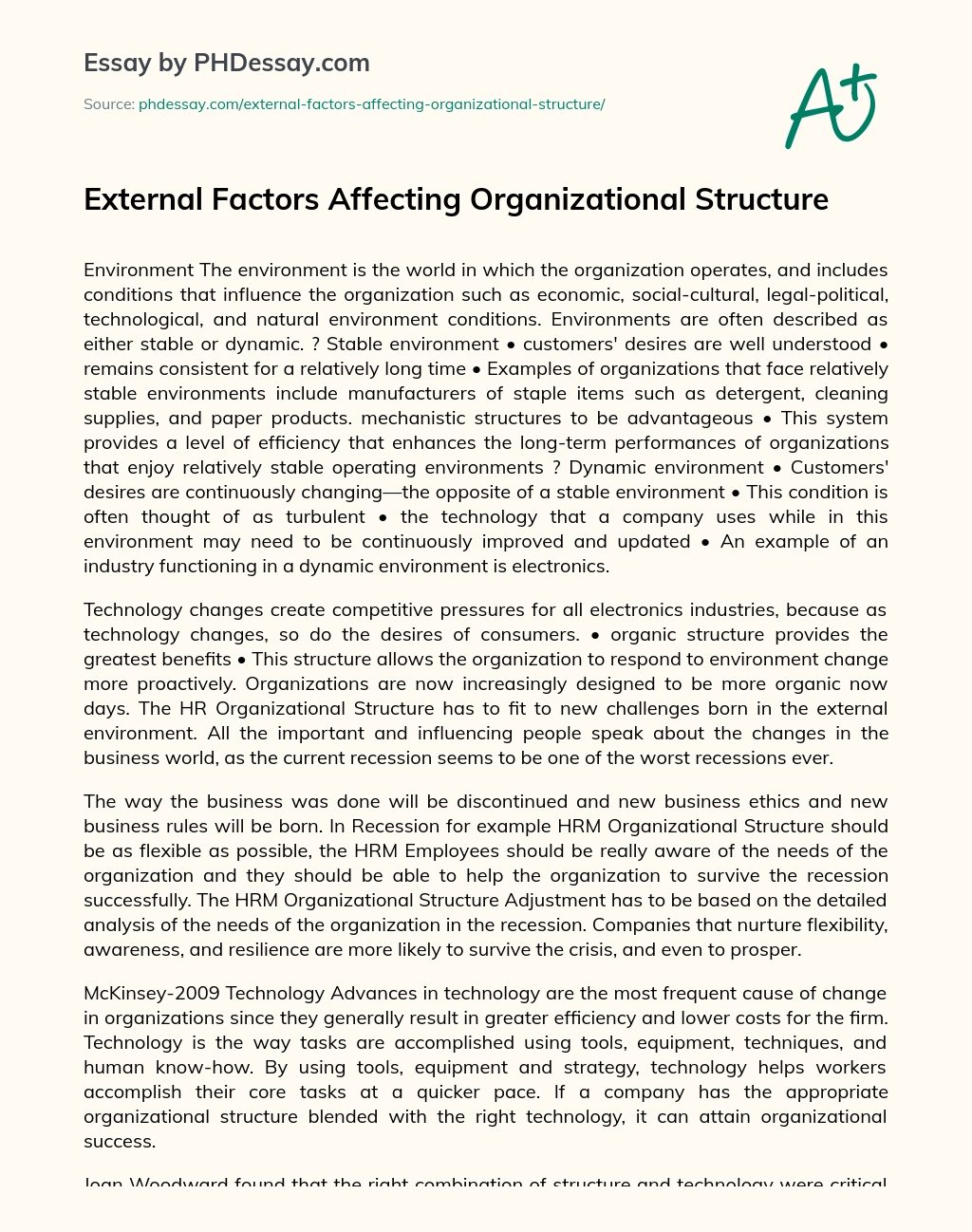 External Factors Affecting Organizational Structure essay