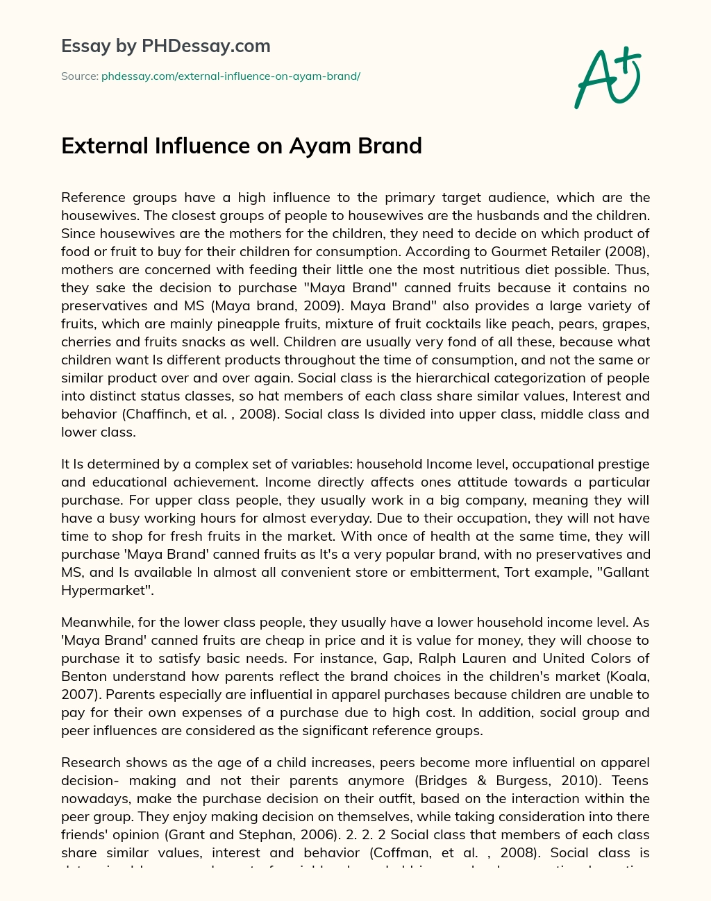External Influence on Ayam Brand essay