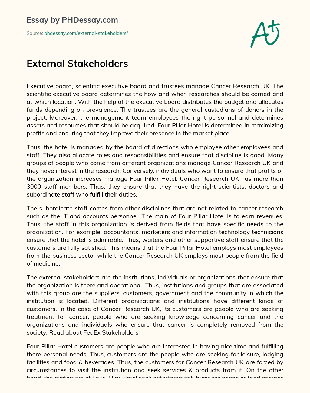 External Stakeholders essay