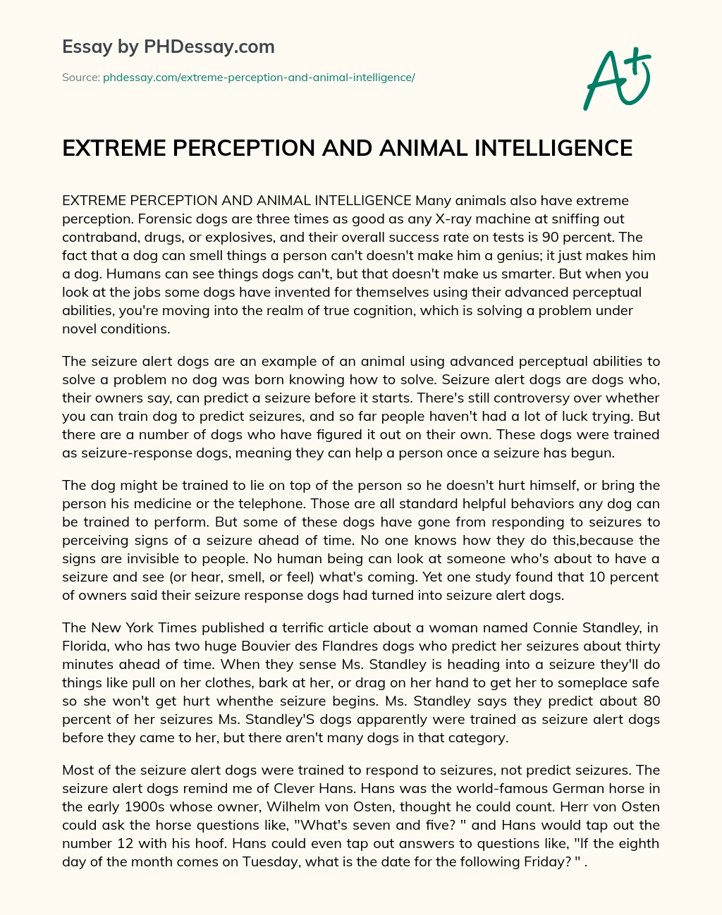 EXTREME PERCEPTION AND ANIMAL INTELLIGENCE essay