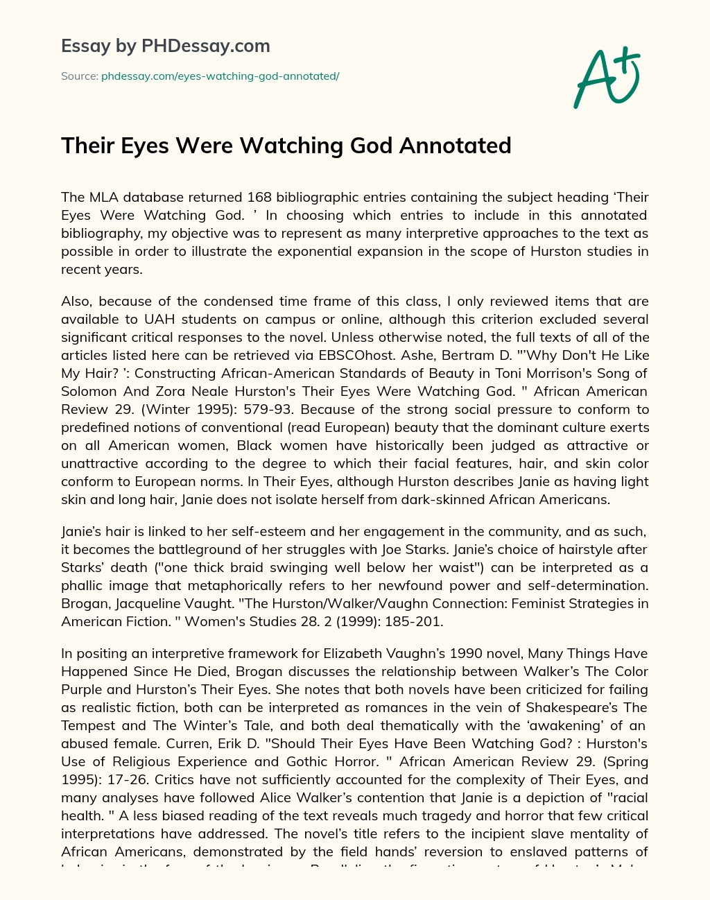 Their Eyes Were Watching God Annotated essay