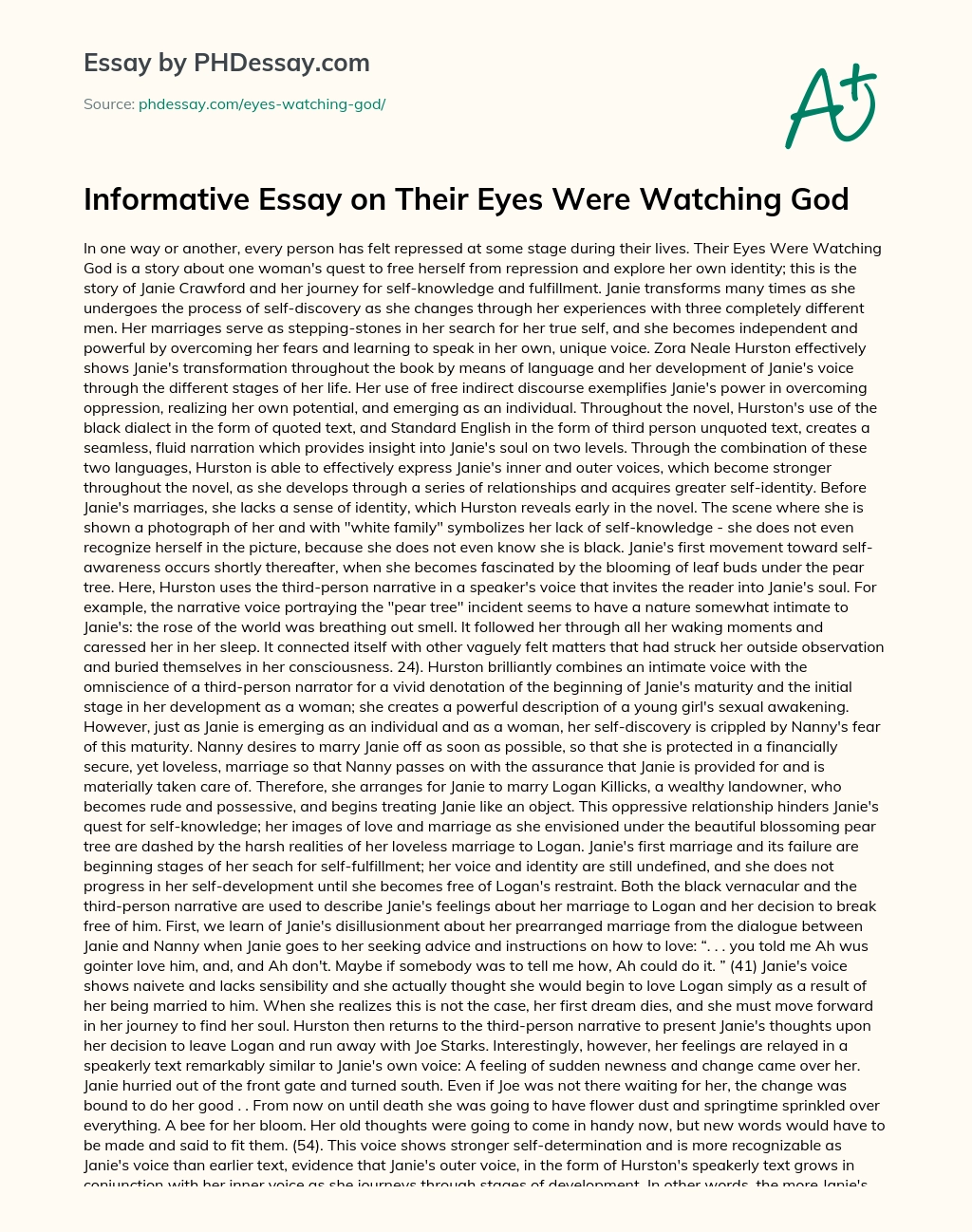 Informative Essay on Their Eyes Were Watching God essay