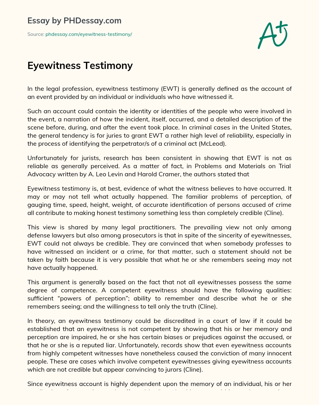 Eyewitness Testimony essay