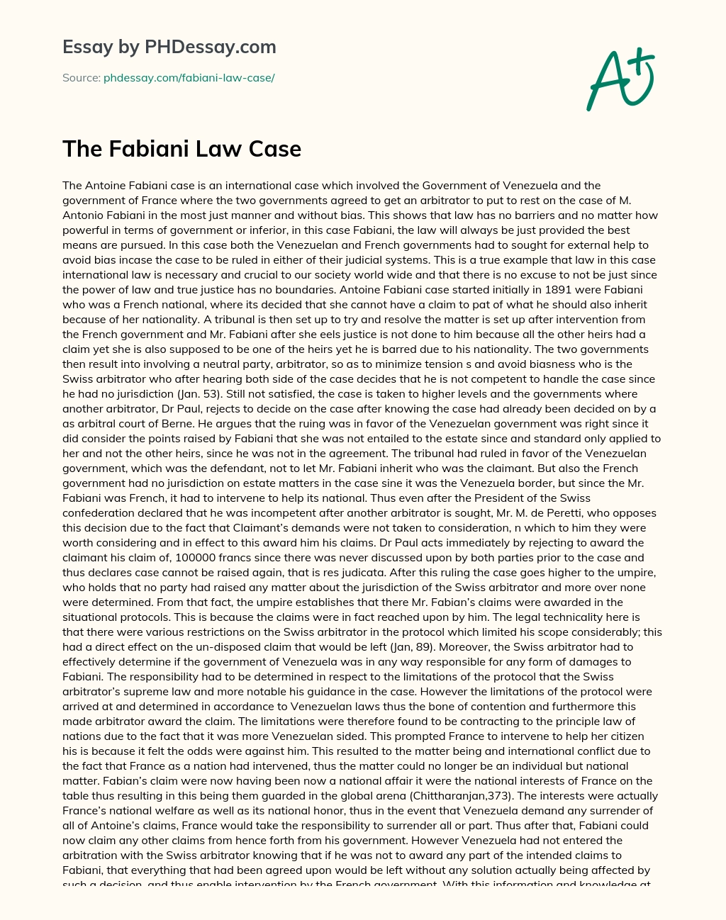 The Fabiani Law Case essay