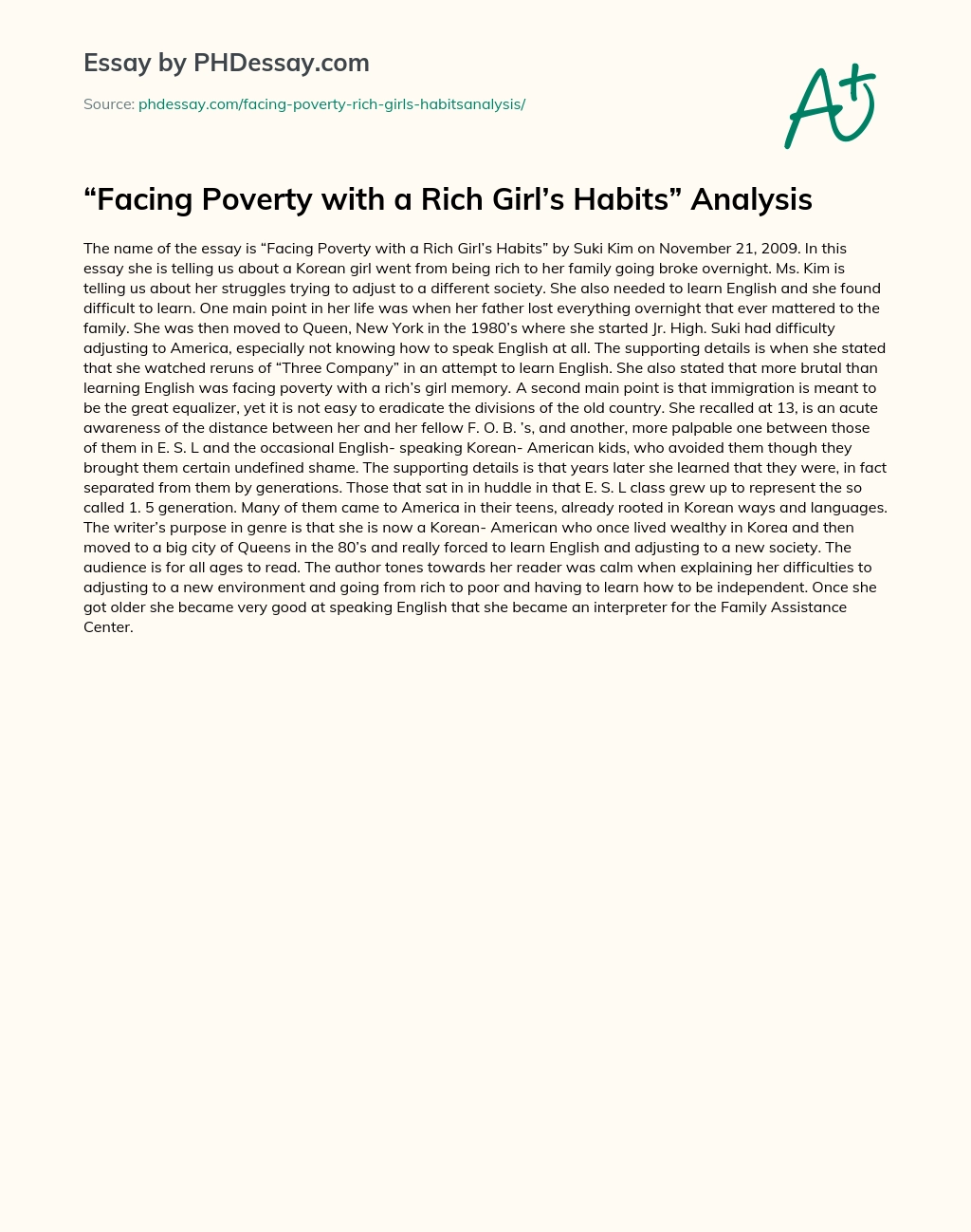 Facing Poverty with a Rich Girls Habits Analysis essay