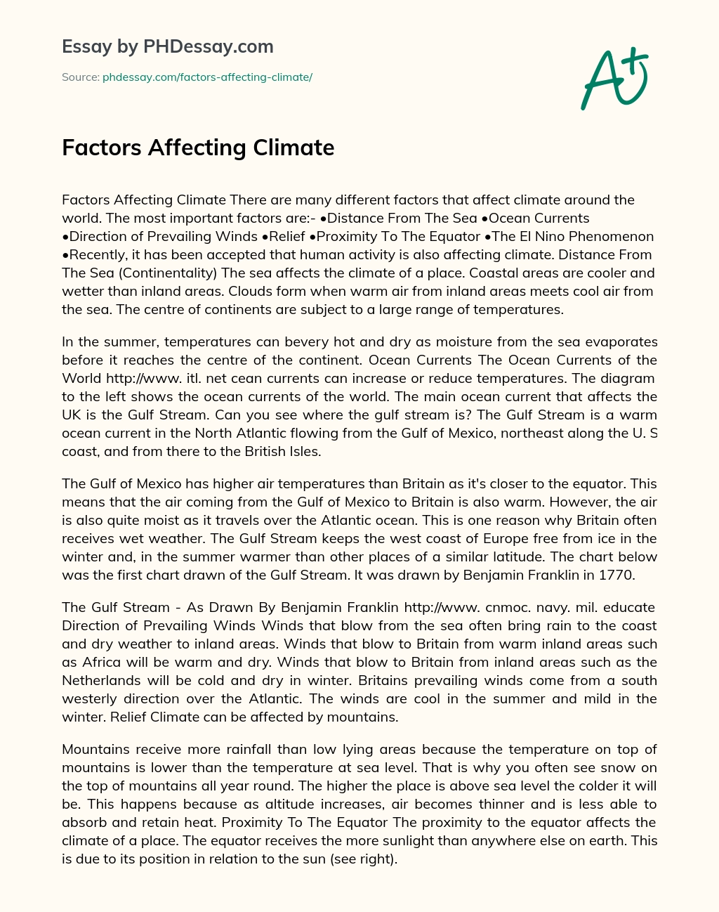 Factors Affecting Climate essay