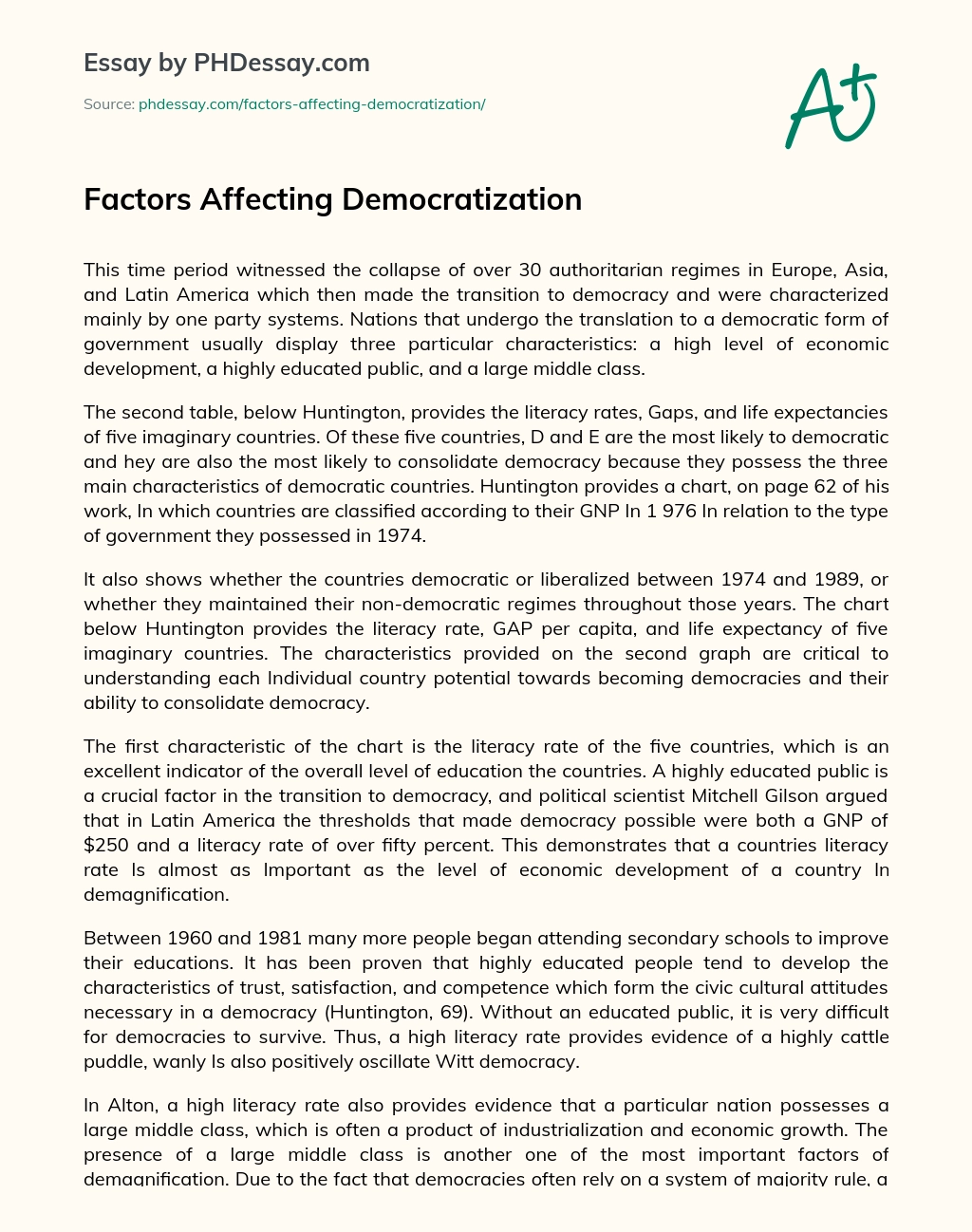 Factors Affecting Democratization essay