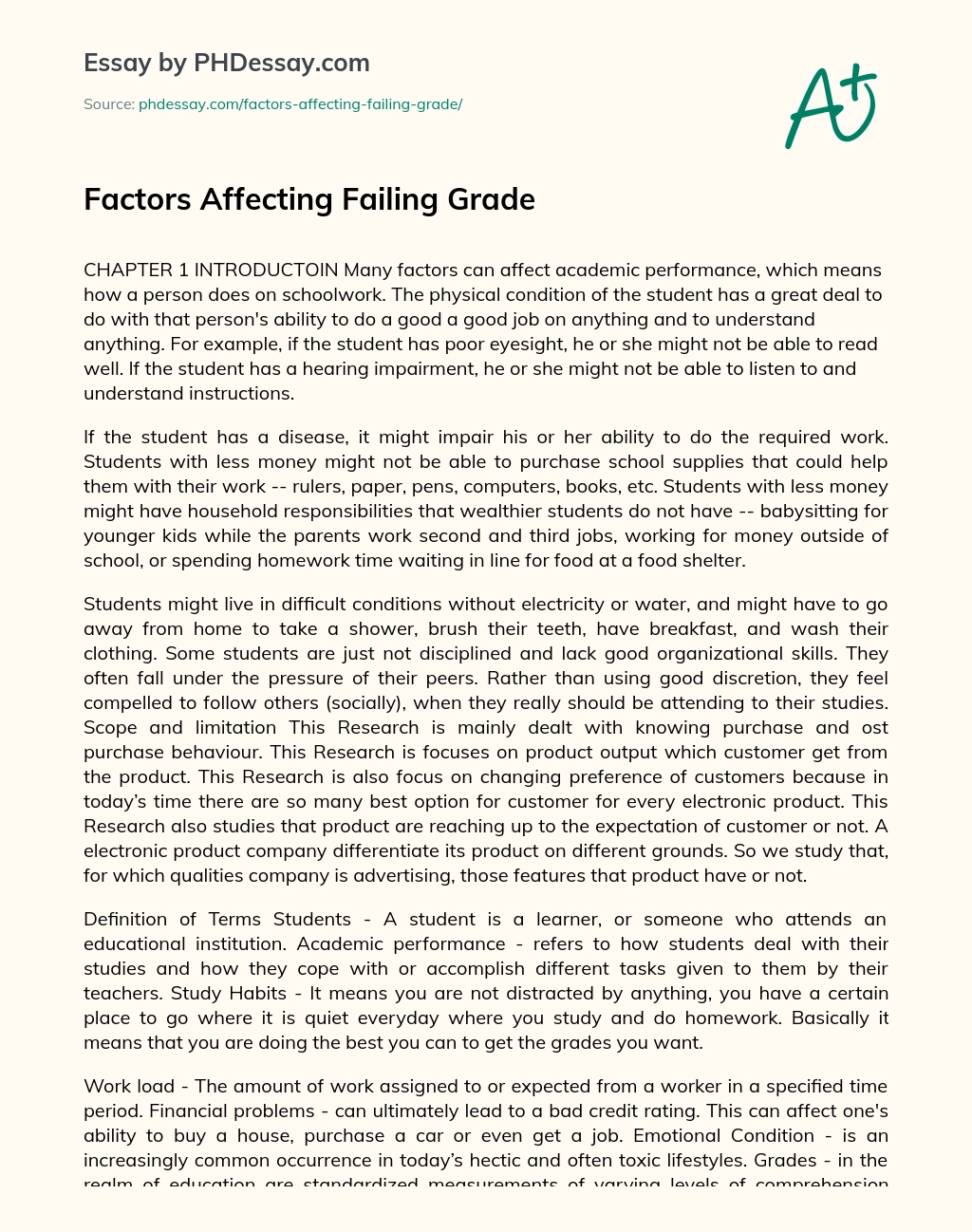Factors Affecting Failing Grade essay