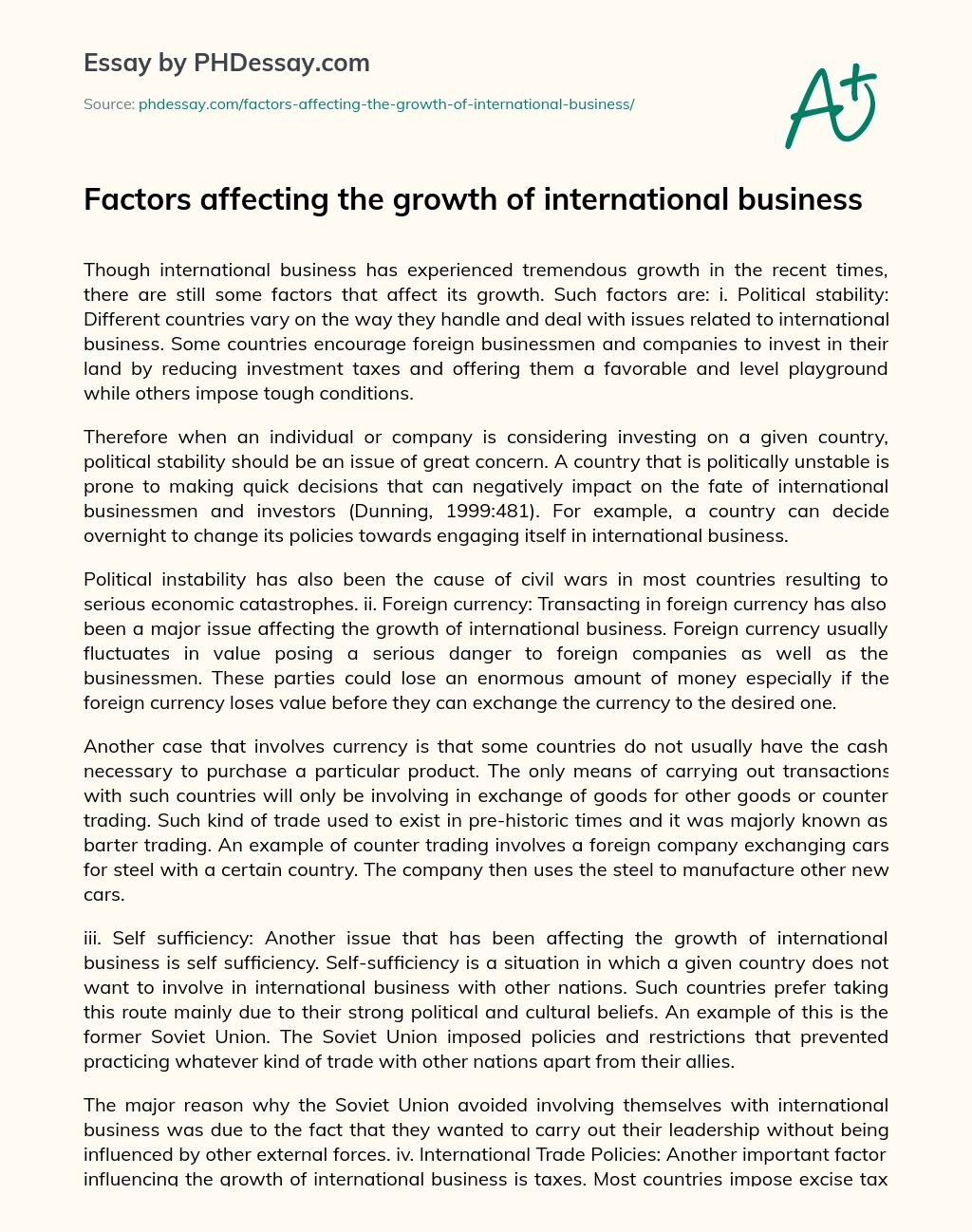 Factors affecting the growth of international business essay
