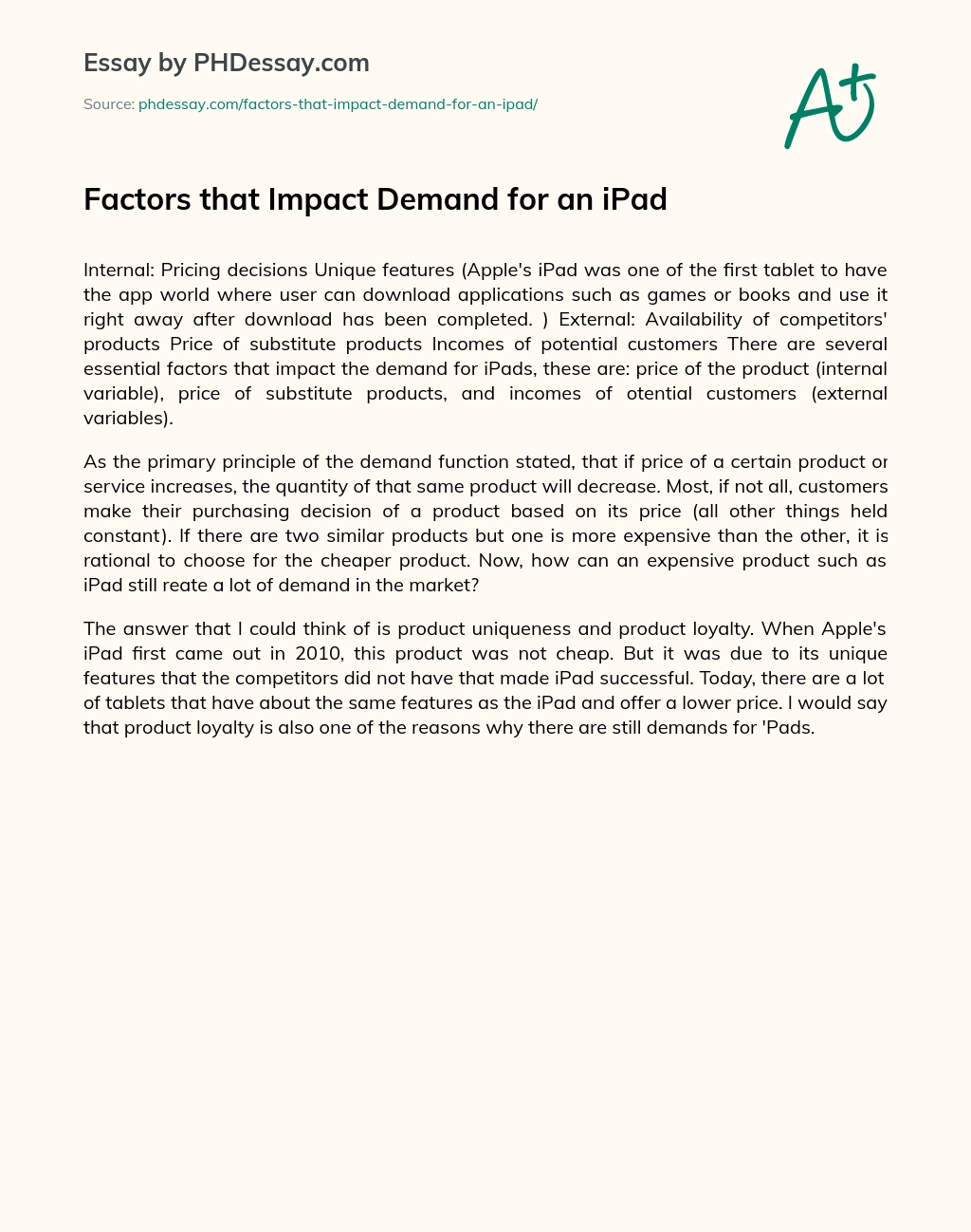 Factors that Impact Demand for an iPad essay