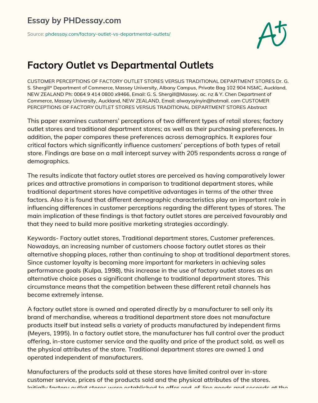 Factory Outlet vs Departmental Outlets essay