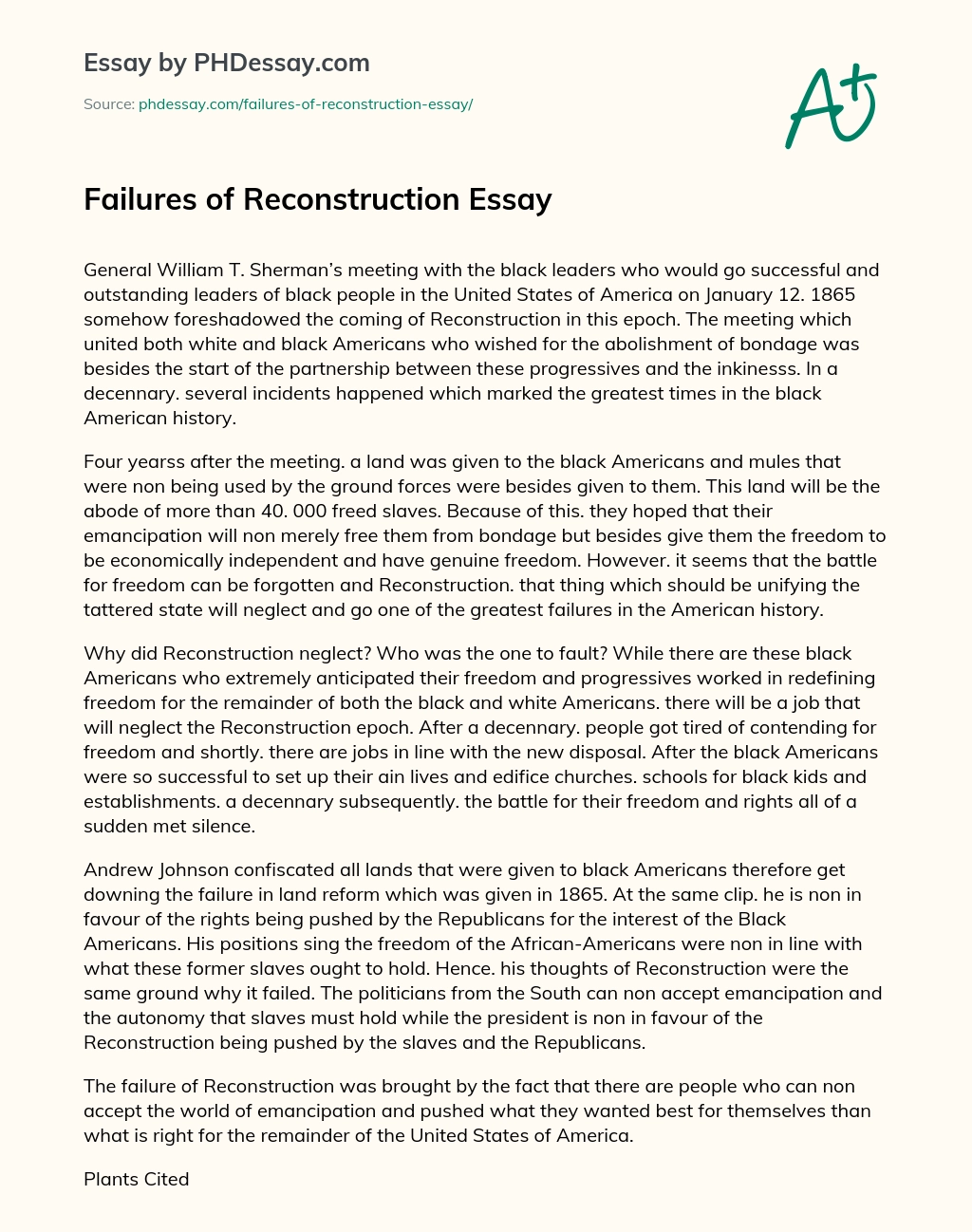 Failures of Reconstruction Essay essay