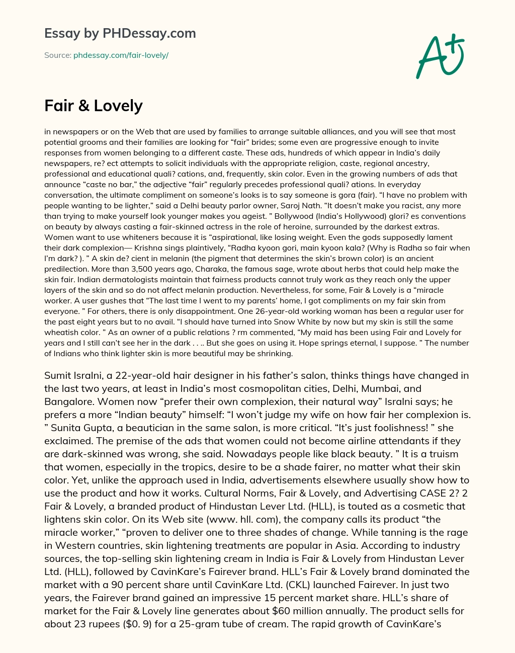 Fair & Lovely essay