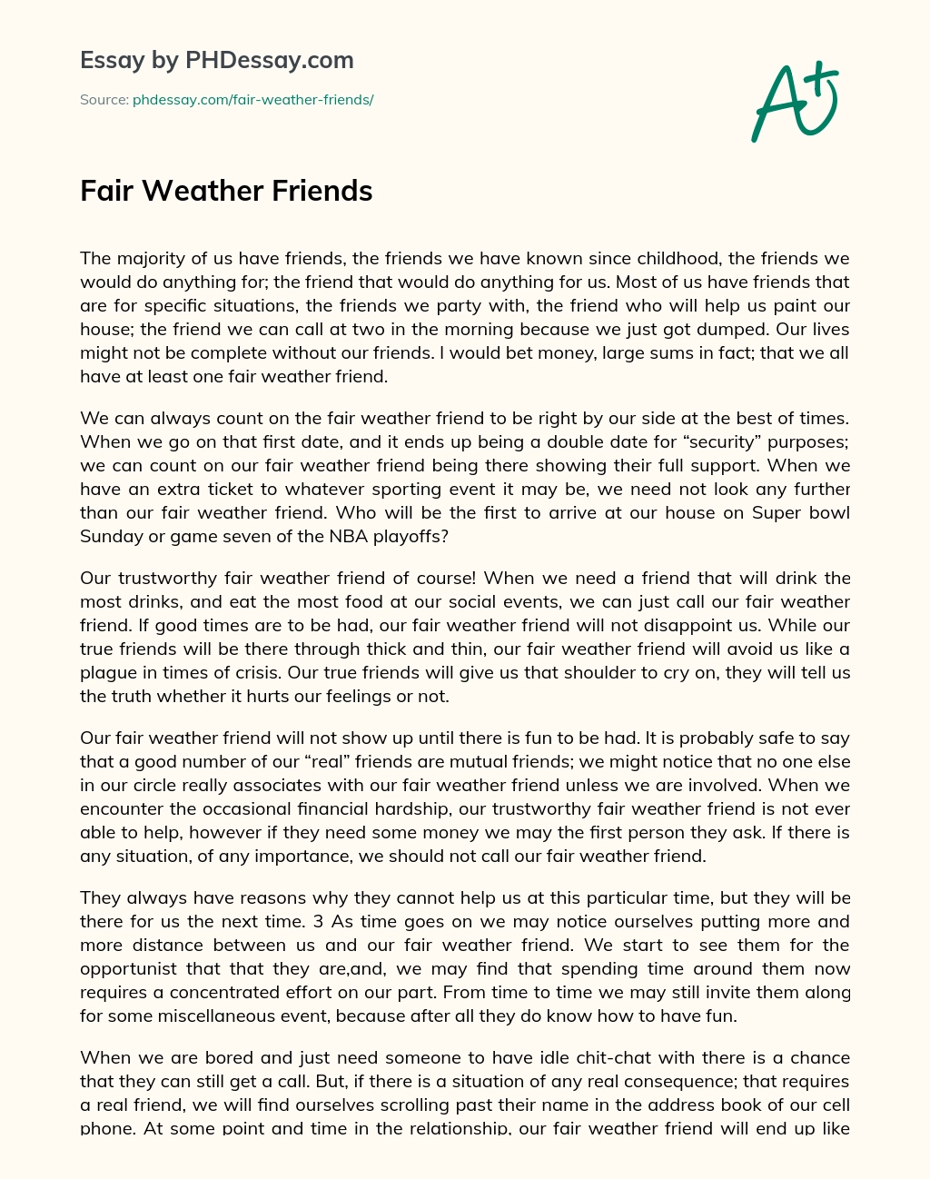 Fair Weather Friends essay