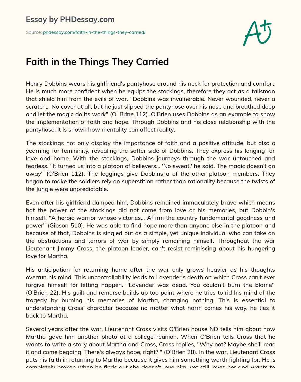 Faith in the Things They Carried essay