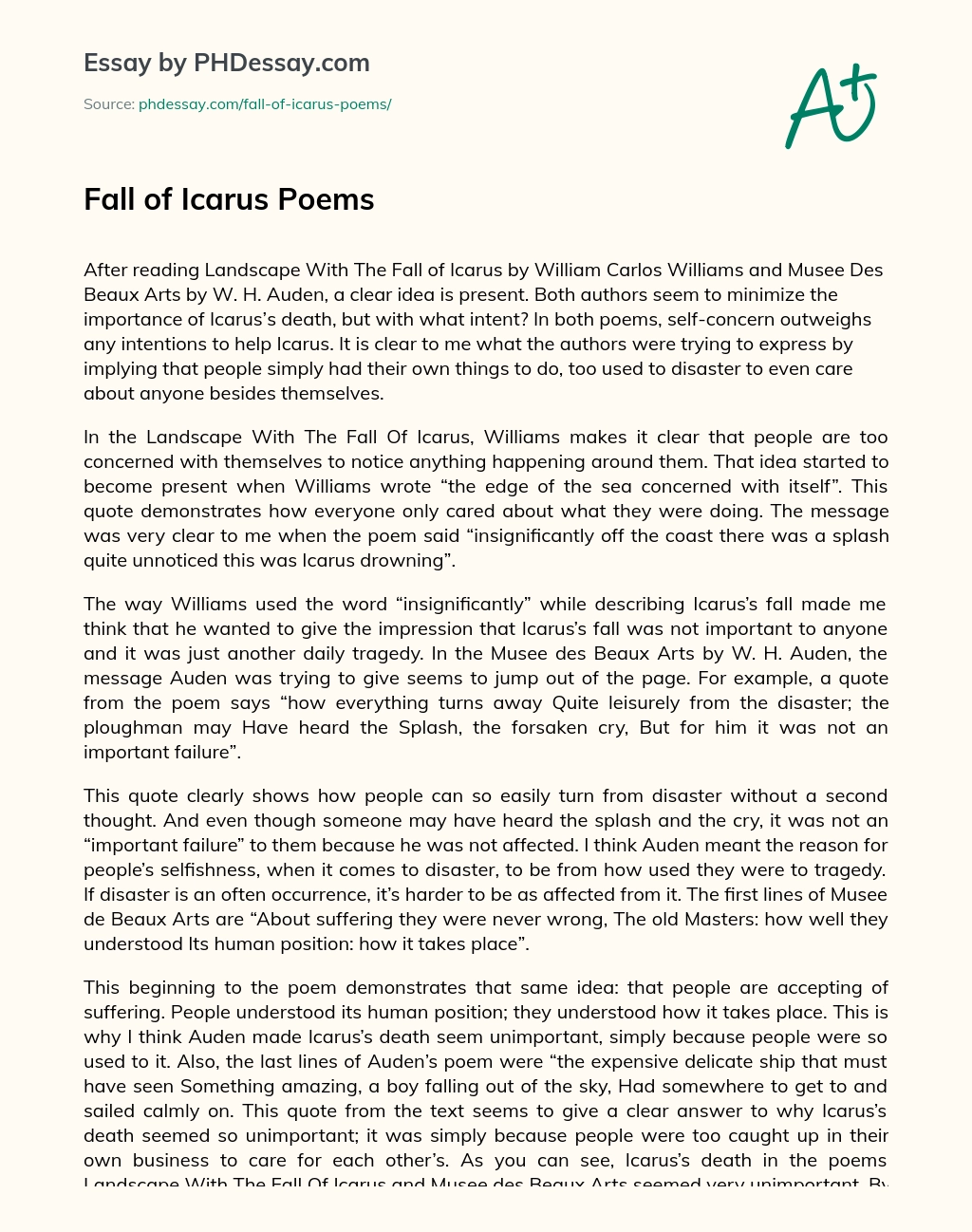 Fall of Icarus Poems essay