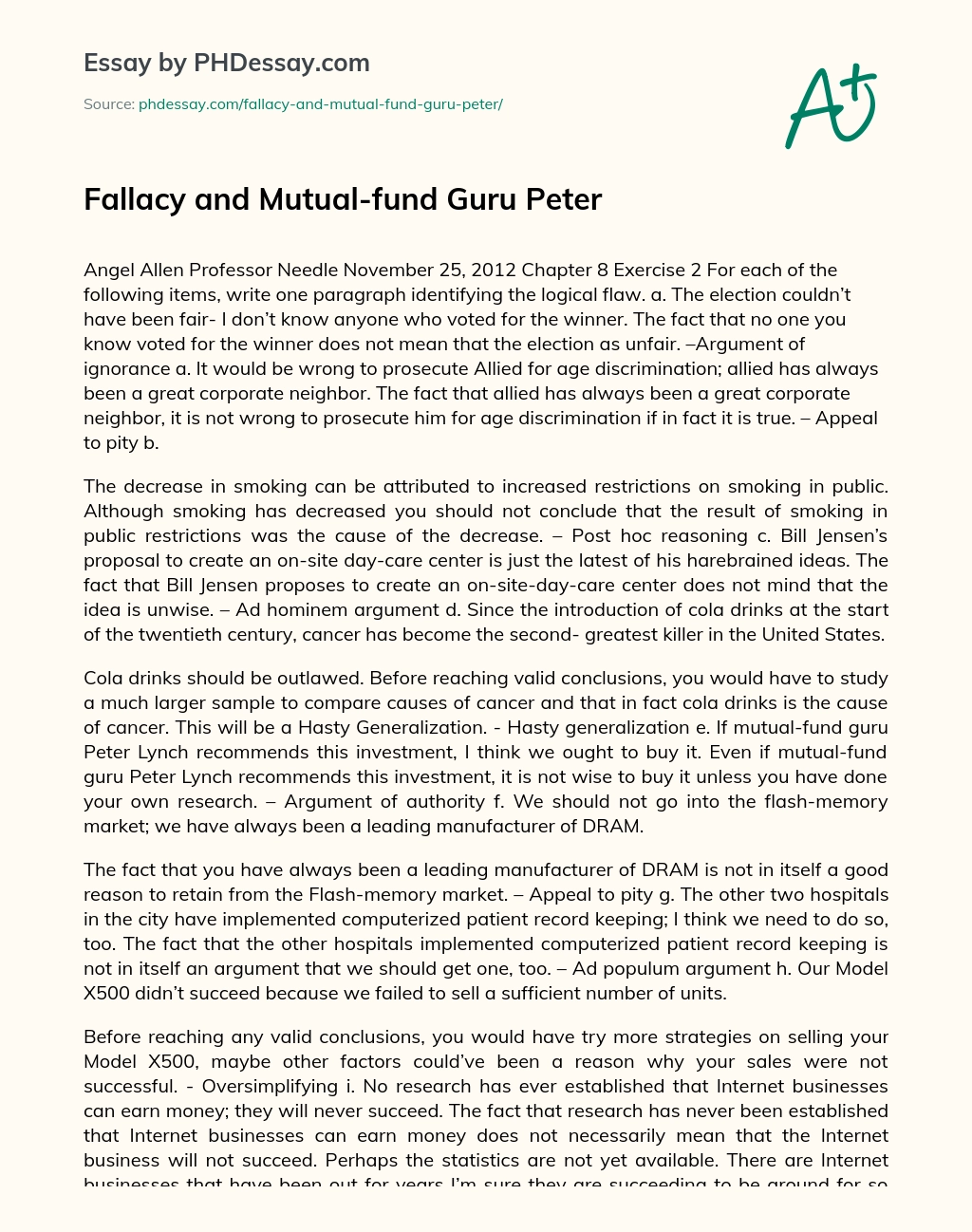 Fallacy and Mutual-fund Guru Peter essay