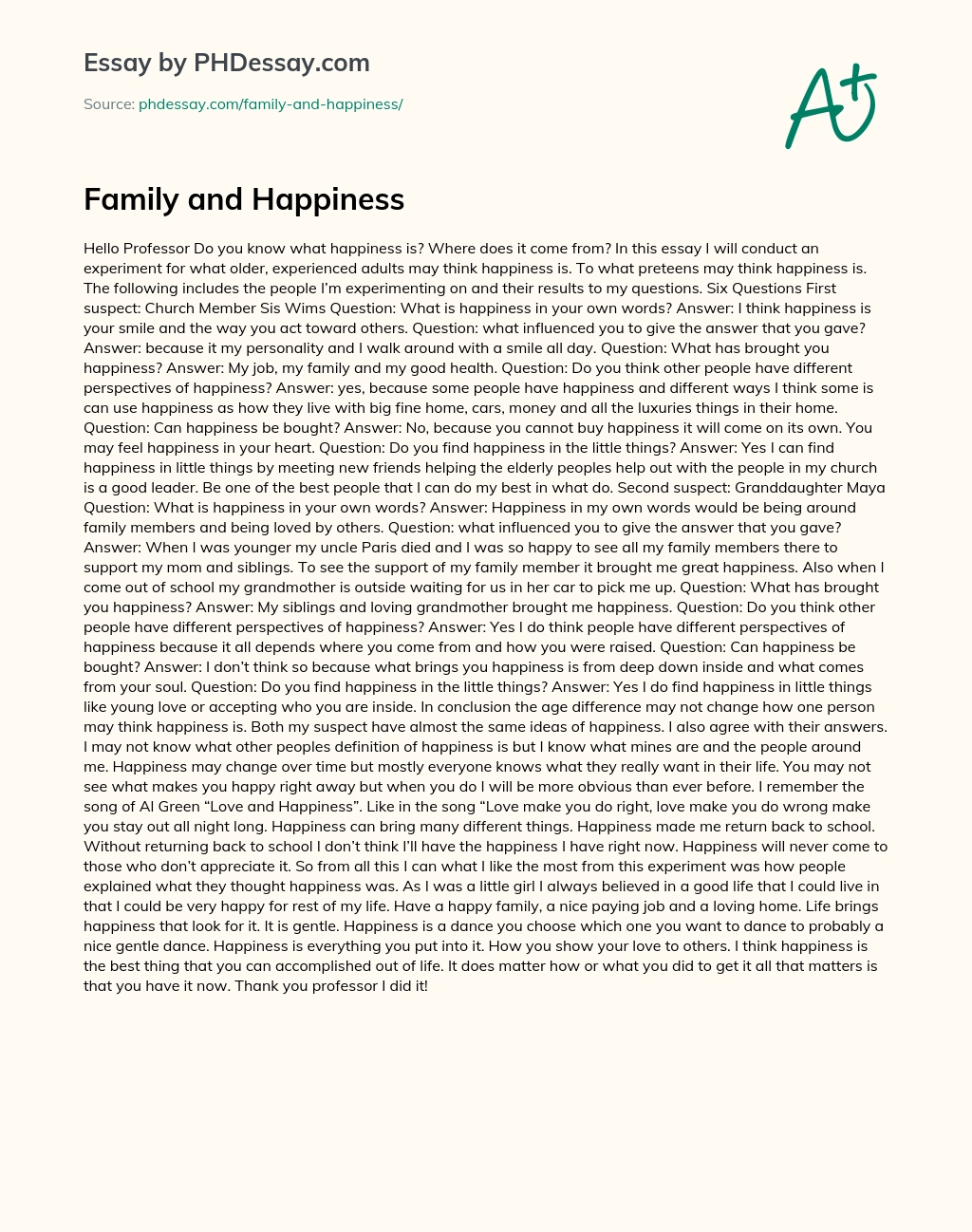 Family and Happiness essay