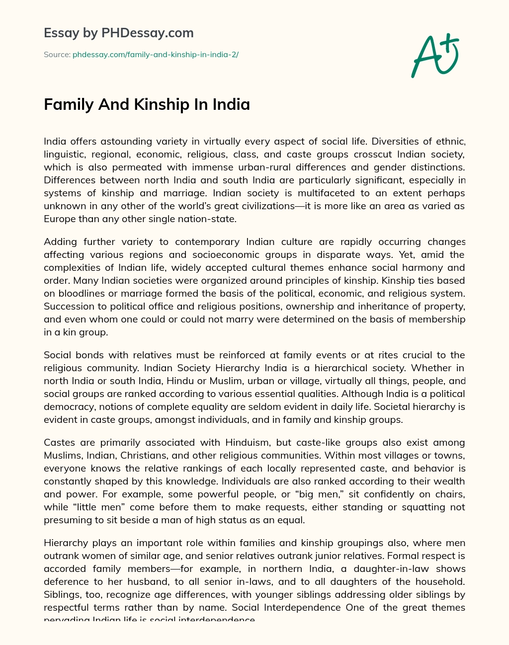 Family And Kinship In India essay