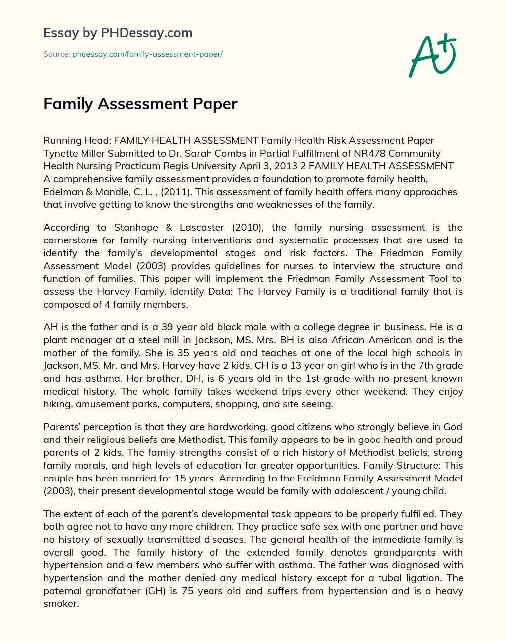 family health assessment paper