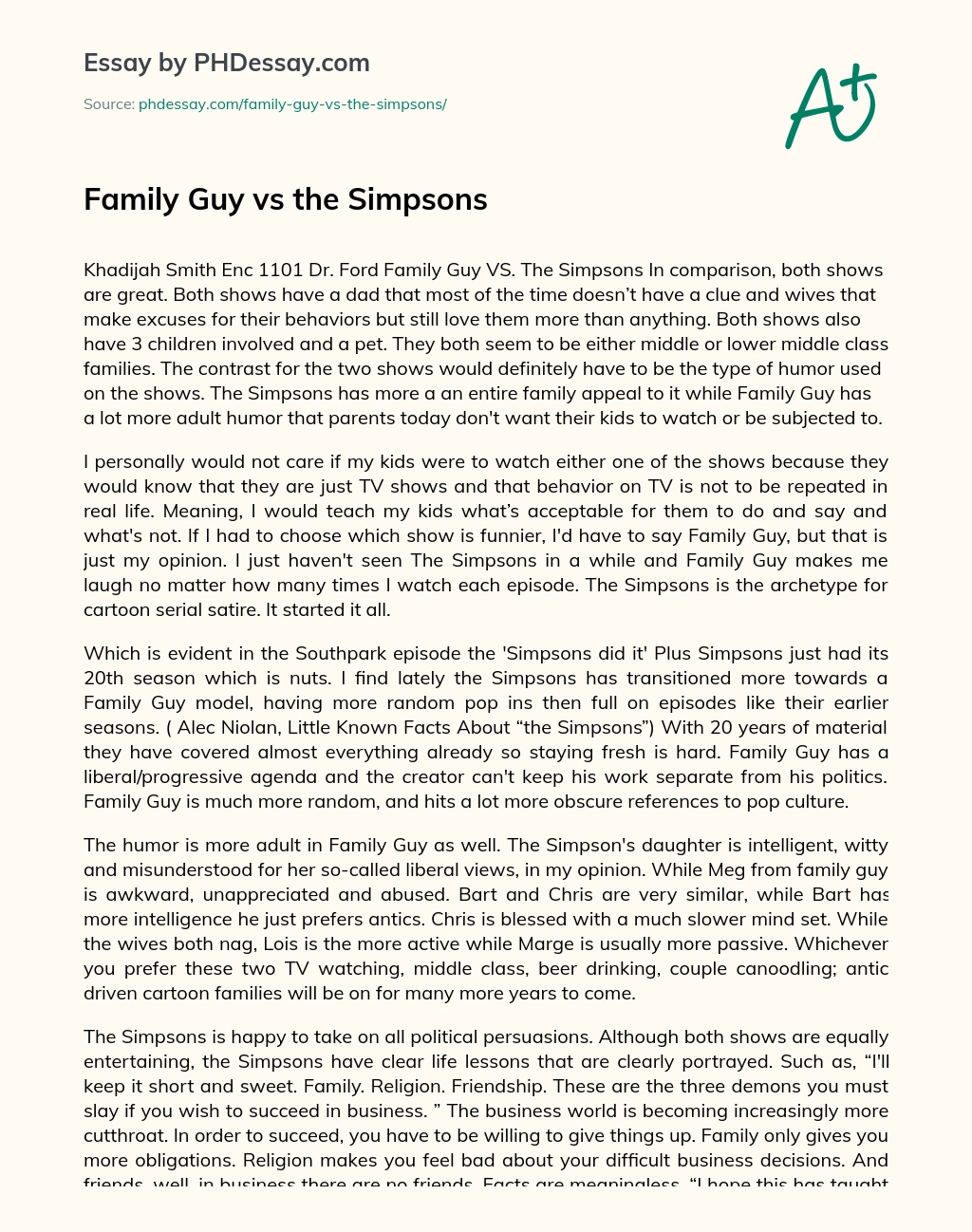 Family Guy vs the Simpsons essay
