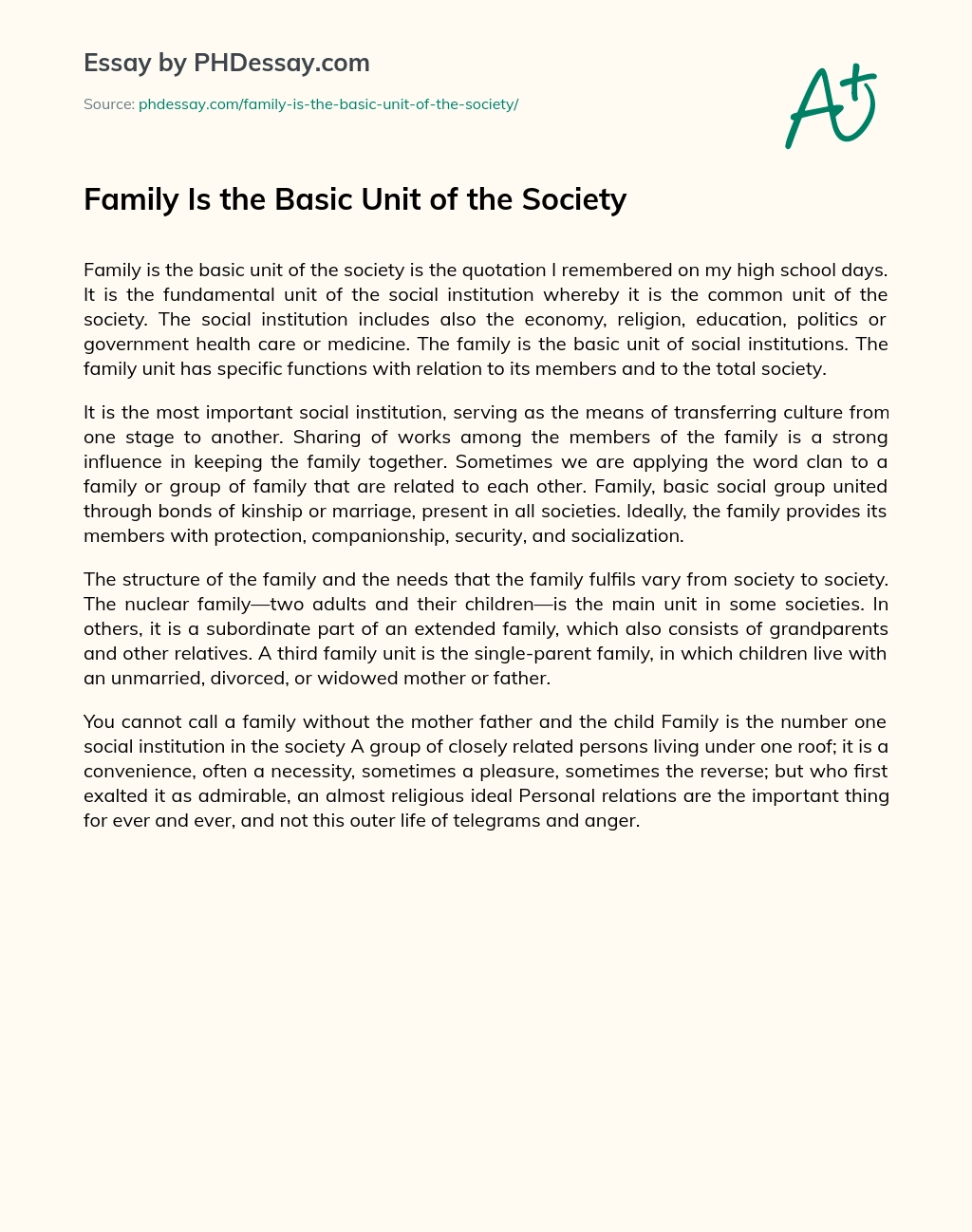 Family Is the Basic Unit of the Society (1)