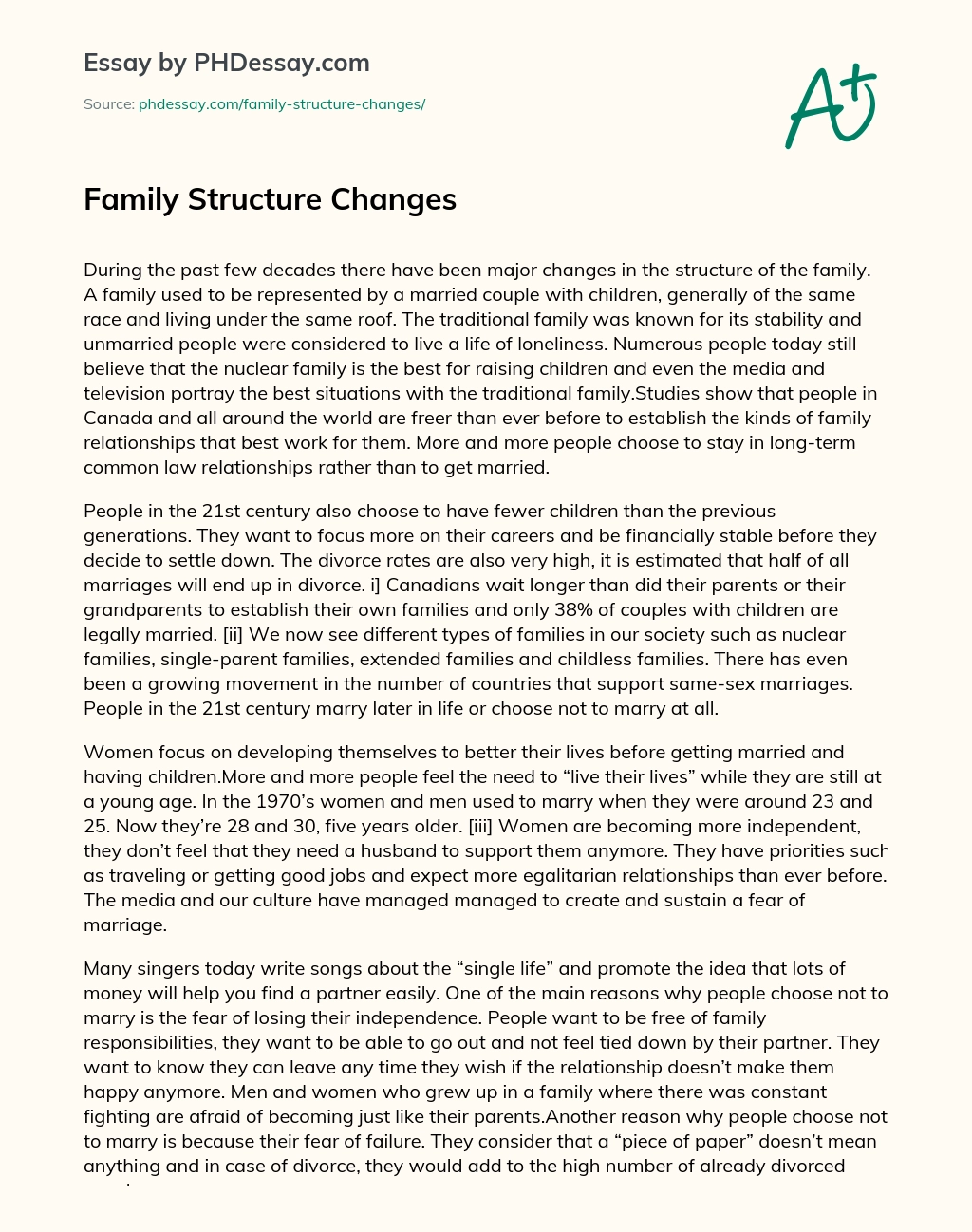 Family Structure Changes essay