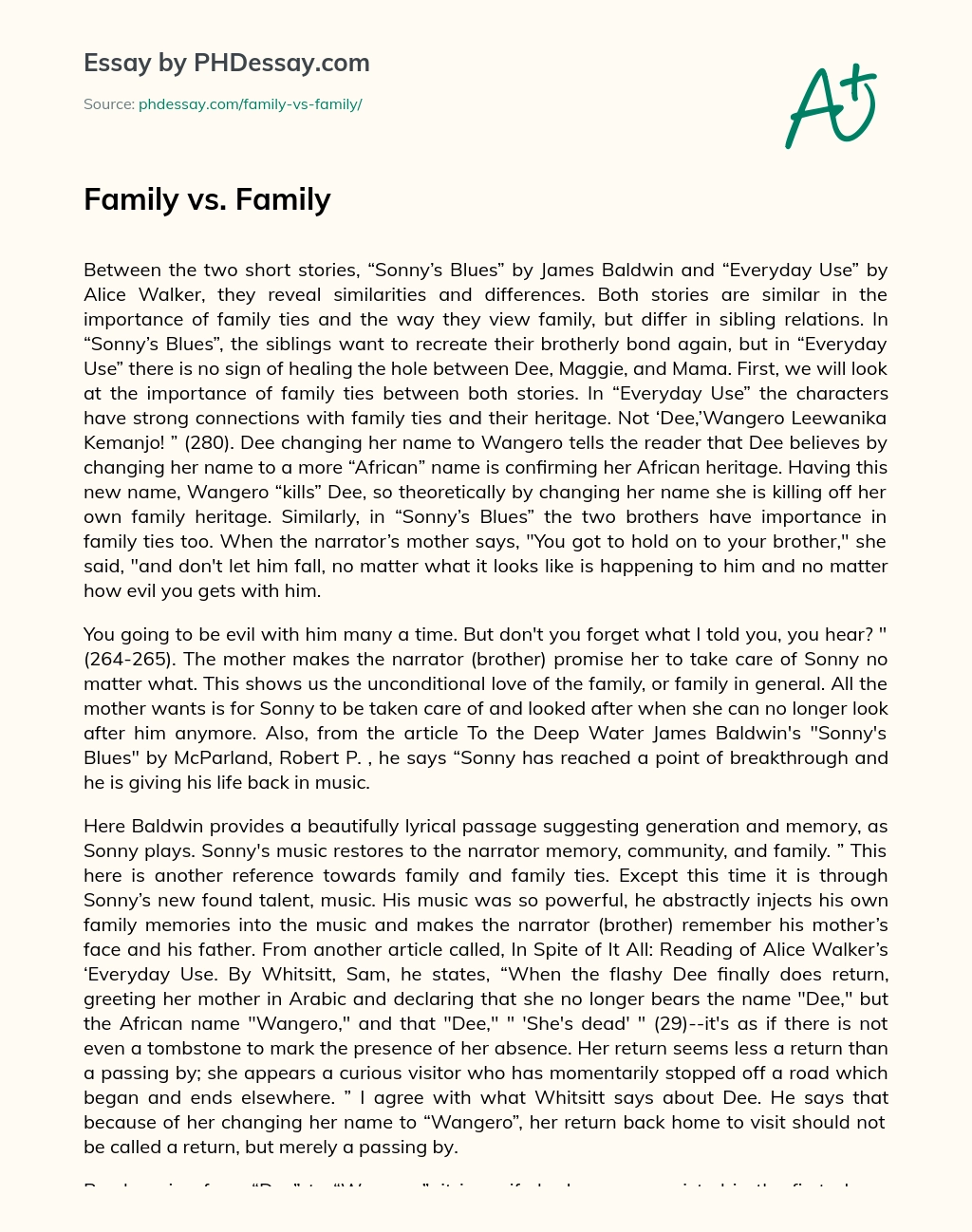 Family vs. Family essay