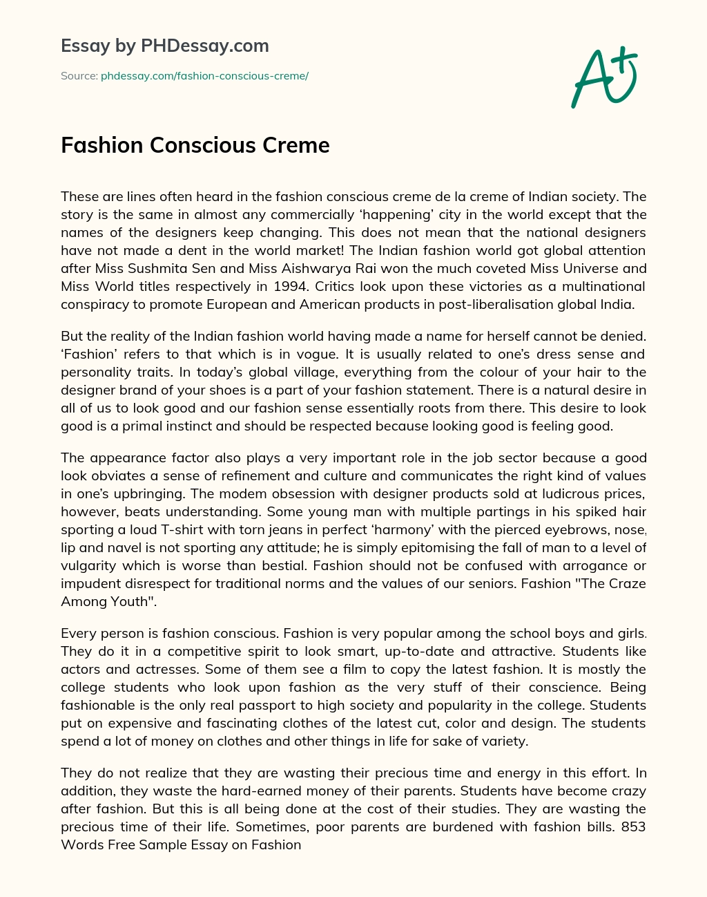 Fashion Conscious Creme essay