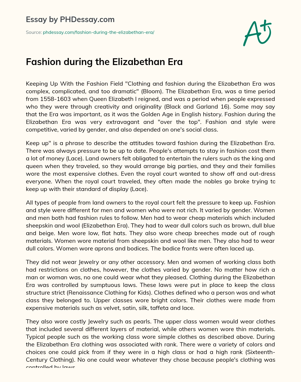 Fashion during the Elizabethan Era essay