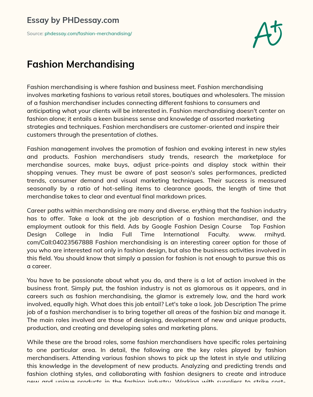 Fashion Merchandising essay