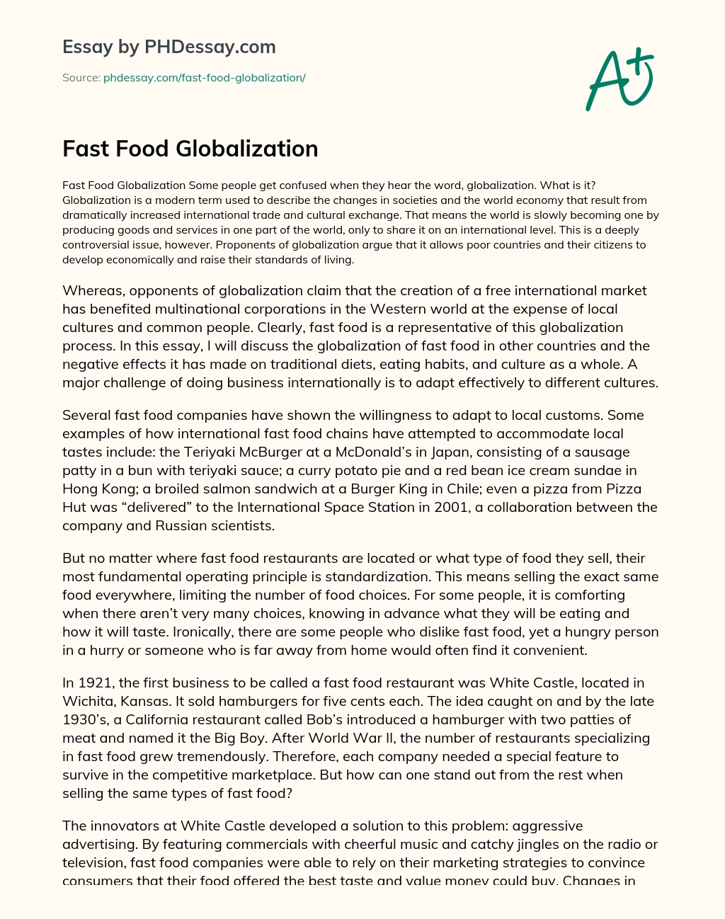 Fast Food Globalization essay