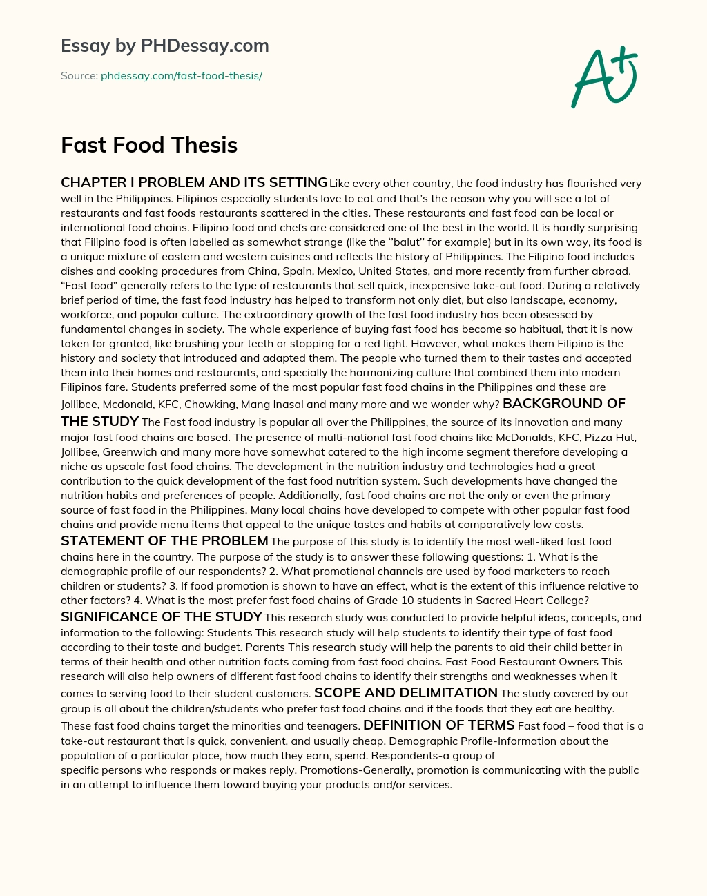 Fast Food Thesis essay