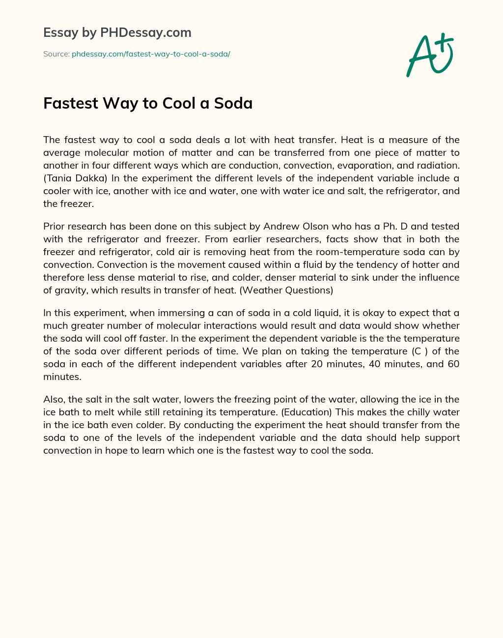 Fastest Way to Cool a Soda essay