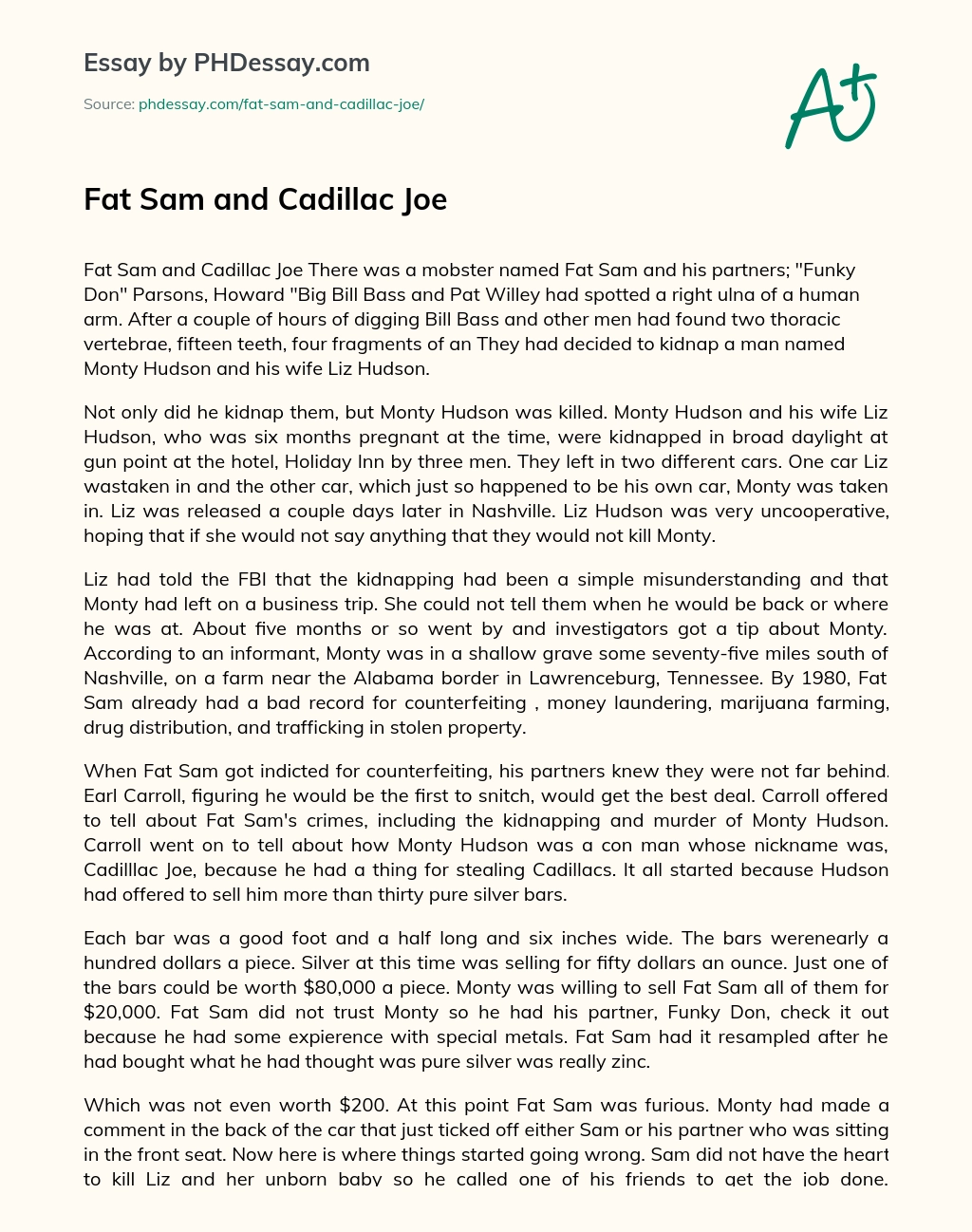 Fat Sam and Cadillac Joe essay