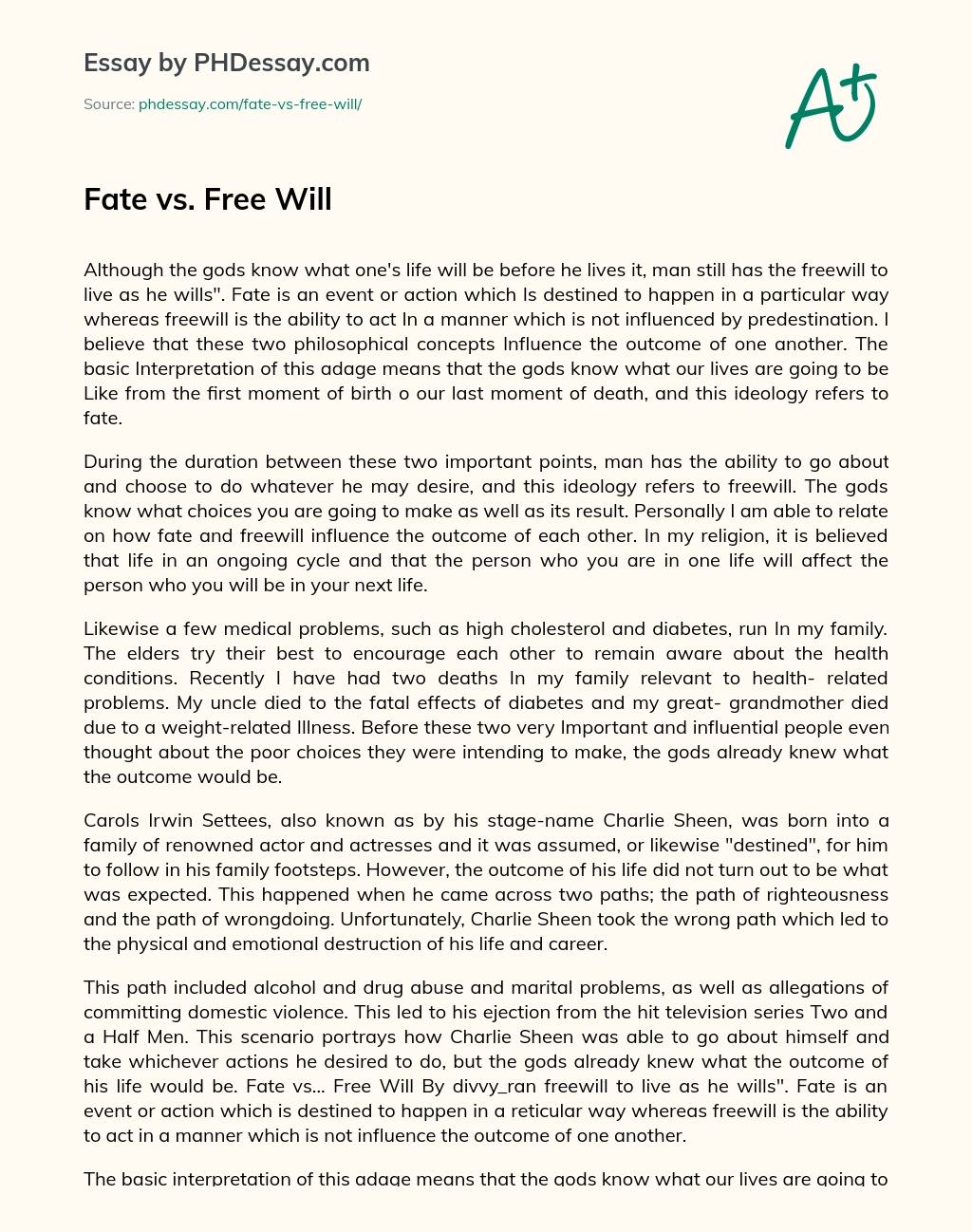 Fate vs. Free Will essay