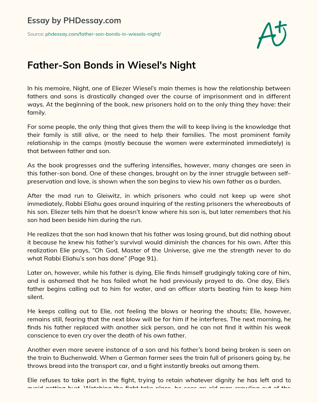 Father-Son Bonds in Wiesel’s Night essay