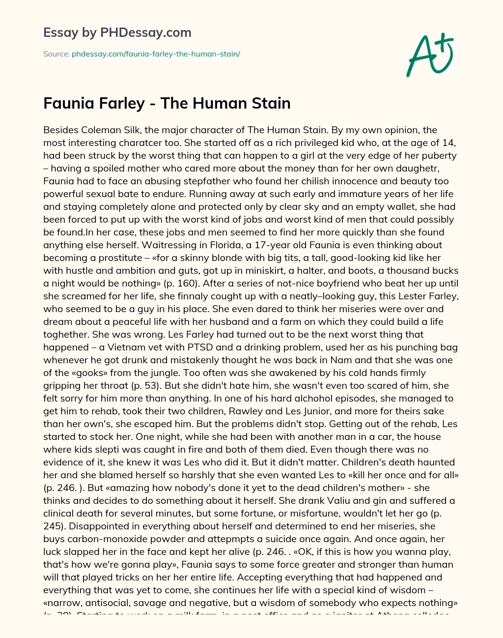 Faunia Farley – The Human Stain essay